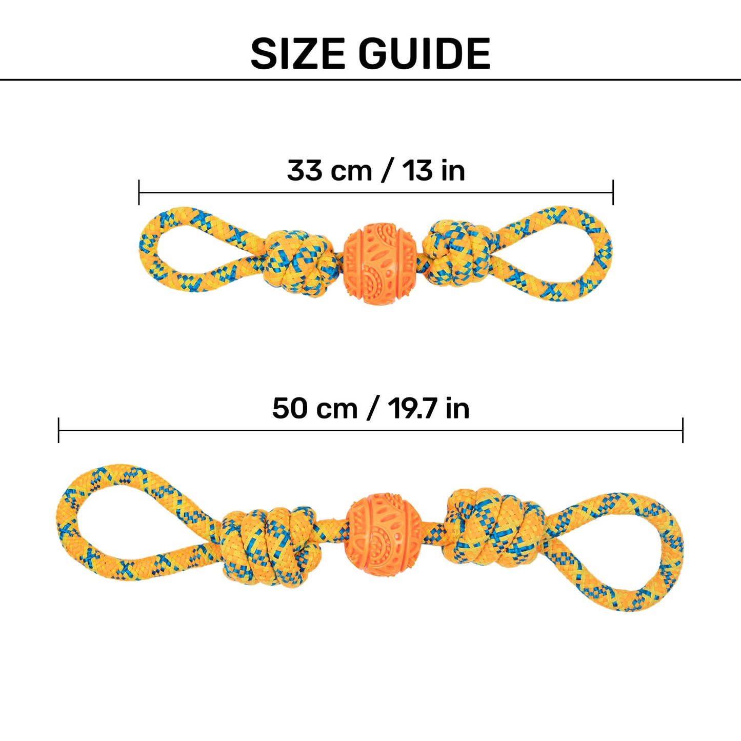 HUFT Tuggables Twisted Tug & Ball Rope Toy For Dog - Yellow & Orange - Heads Up For Tails