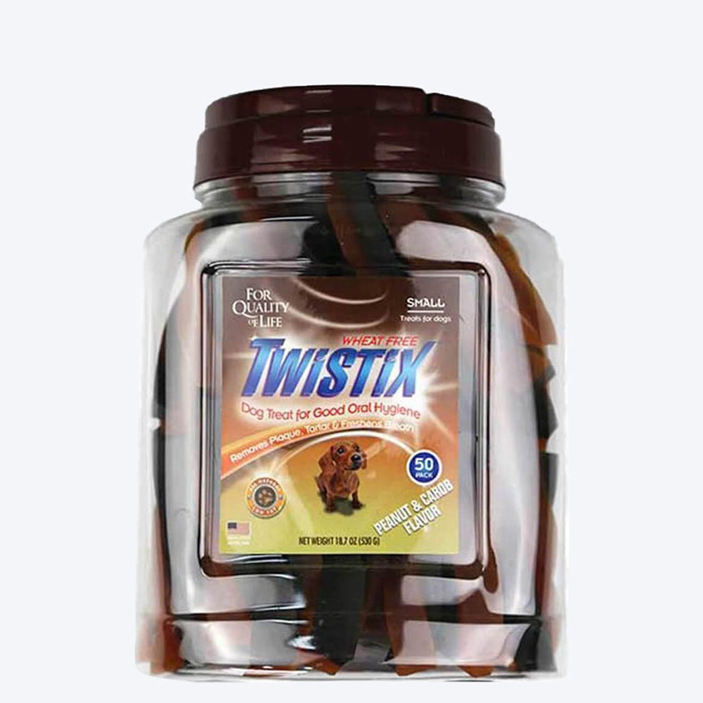 NPIC Twistix Peanut & Carob Dog Treats - Small - 500 g Canister (50 sticks) - Heads Up For Tails