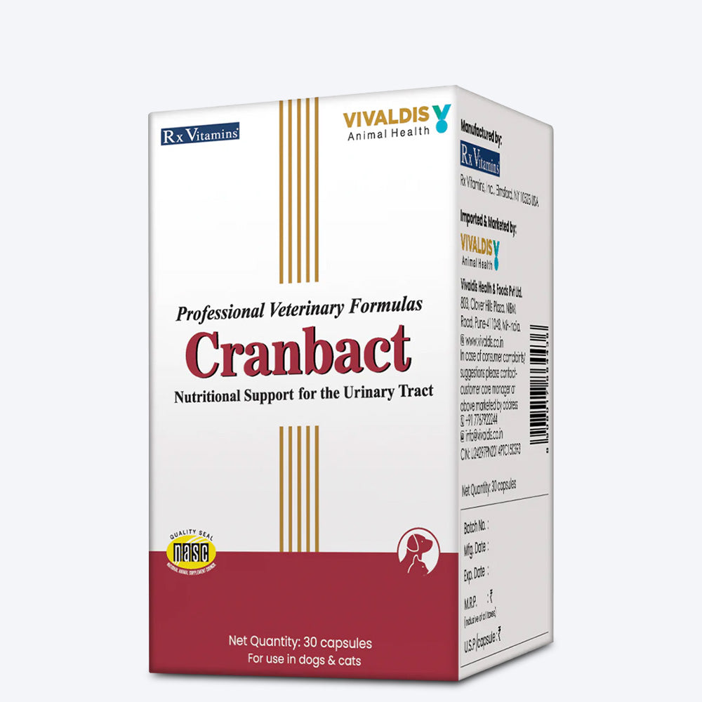 Vivaldis RX Cranbact Urinary Tract Health Capsules For Dog & Cat - 30 Capsules - Heads Up For Tails