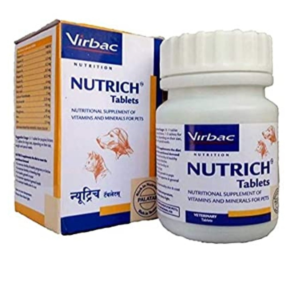 Virbac Nutrich Vitamin and Mineral Supplement for Dogs and Cats - 30 Tablets - Heads Up For Tails