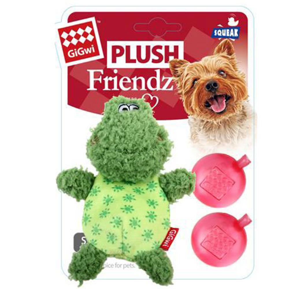 GiGwi Plush Friendz Dog Toy with Refillable Squeaker Frog Green