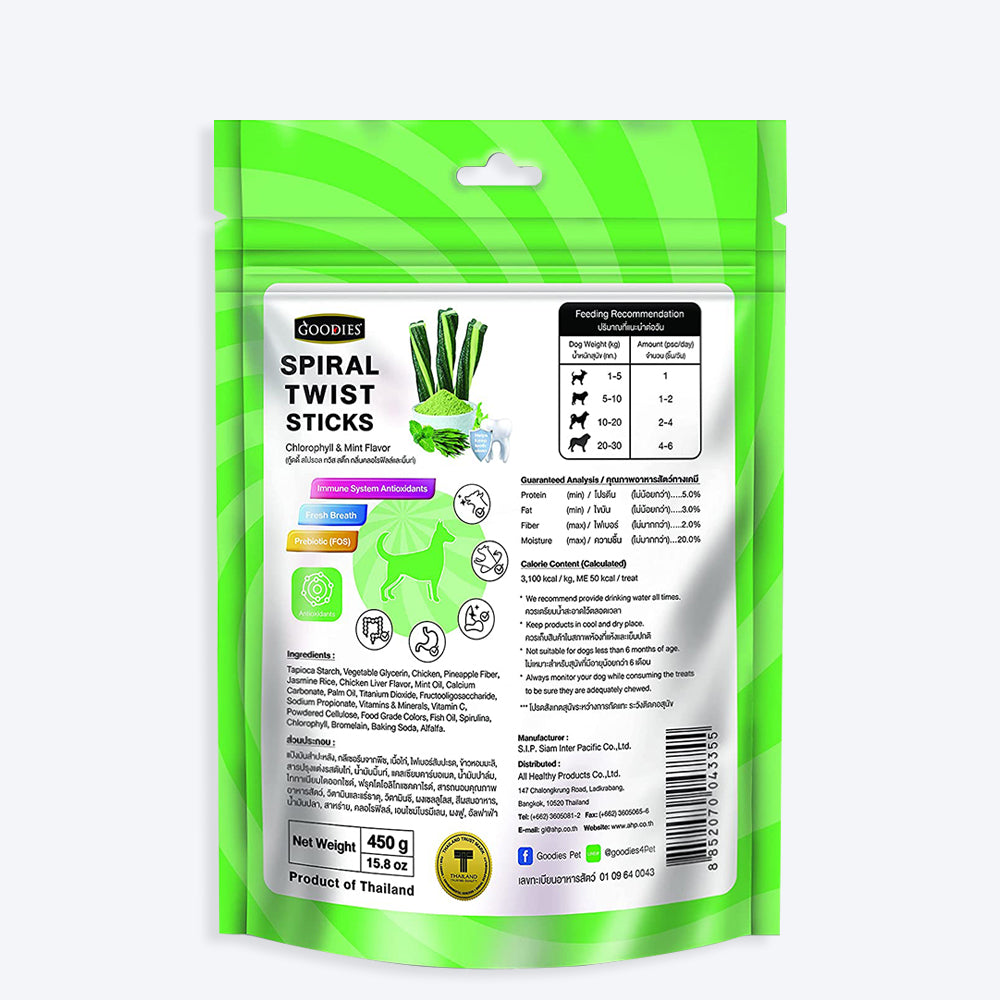 Goodies Spiral Twist Sticks Chlorophyll & Mint Flavour- 450 g - Heads Up For Tails