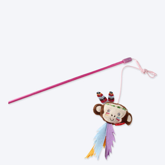 GiGwi Happy Indians Cat Toy - Monkey Catwand (with Feathers) - Heads Up For Tails