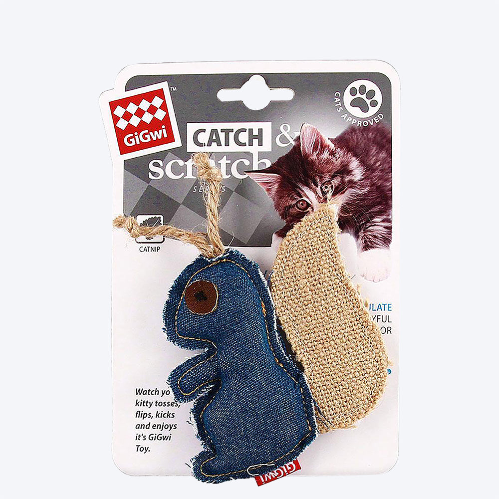 GiGwi Catch & Scratch Cat Toy - Jean Squirrel (with Catnip) - Heads Up For Tails