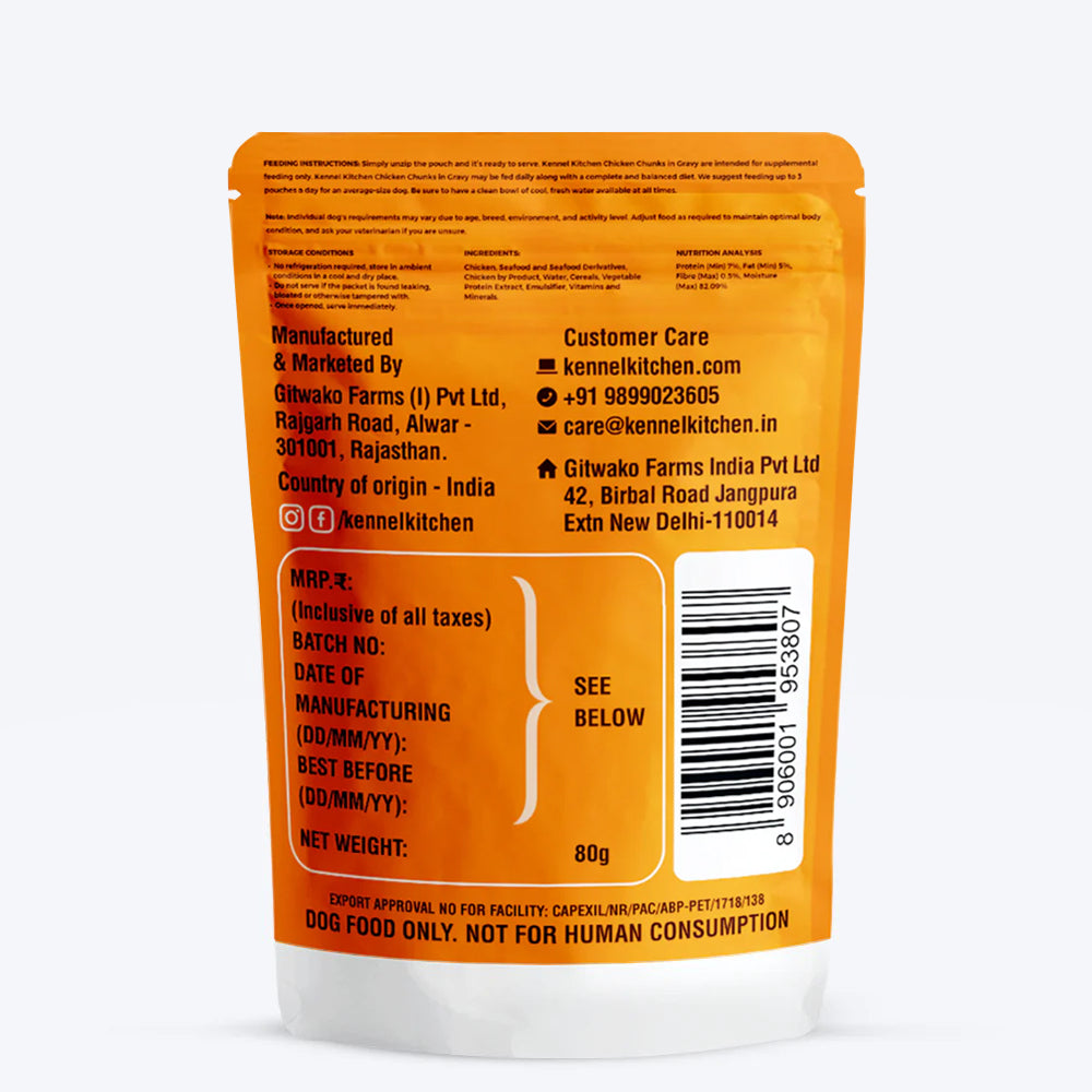Kennel Kitchen Chicken Chunks in Gravy Wet Dog Food - 80 g packs - Heads Up For Tails