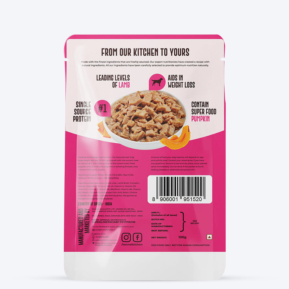 Kennel Kitchen Lamb with Pumpkin Supreme Cuts In Gravy Wet Dog Food - 100 g Packs - Heads Up For Tails