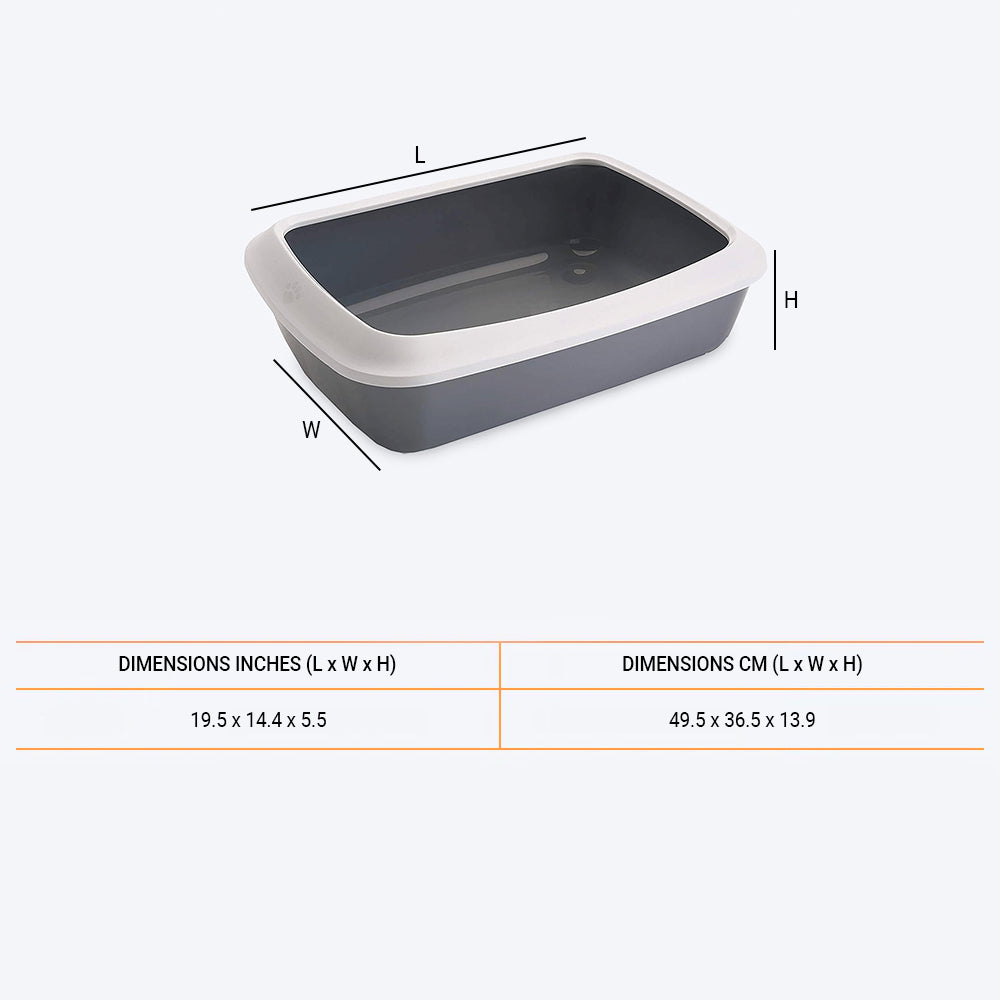 Savic Isis Cat Litter Tray with Rim - Grey - 19.5 x 14.4 x 5.5 inch - Heads Up For Tails
