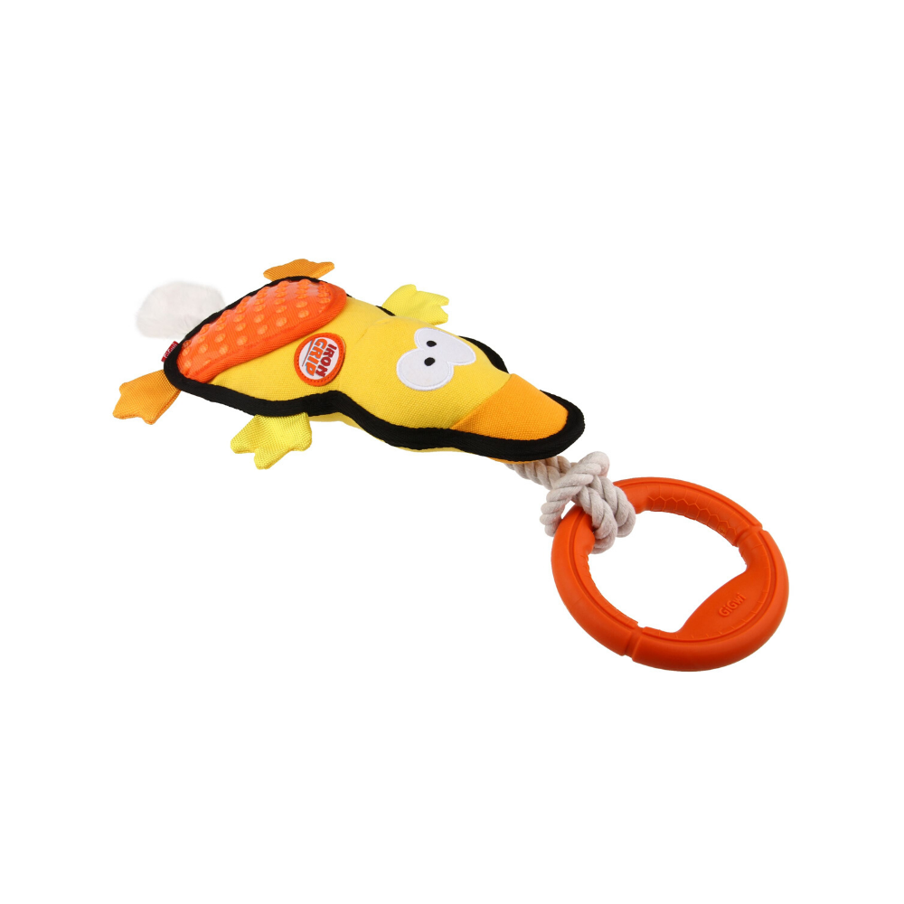 Gigwi Iron Grip Duck Plush Tug Dog Toy with TPR Handle