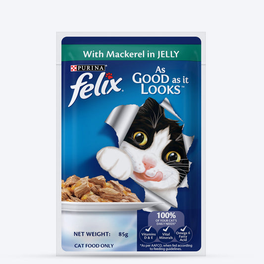 Purina Felix With Mackerel In Jelly Adult Cat Wet Food - 85 g - Heads Up For Tails
