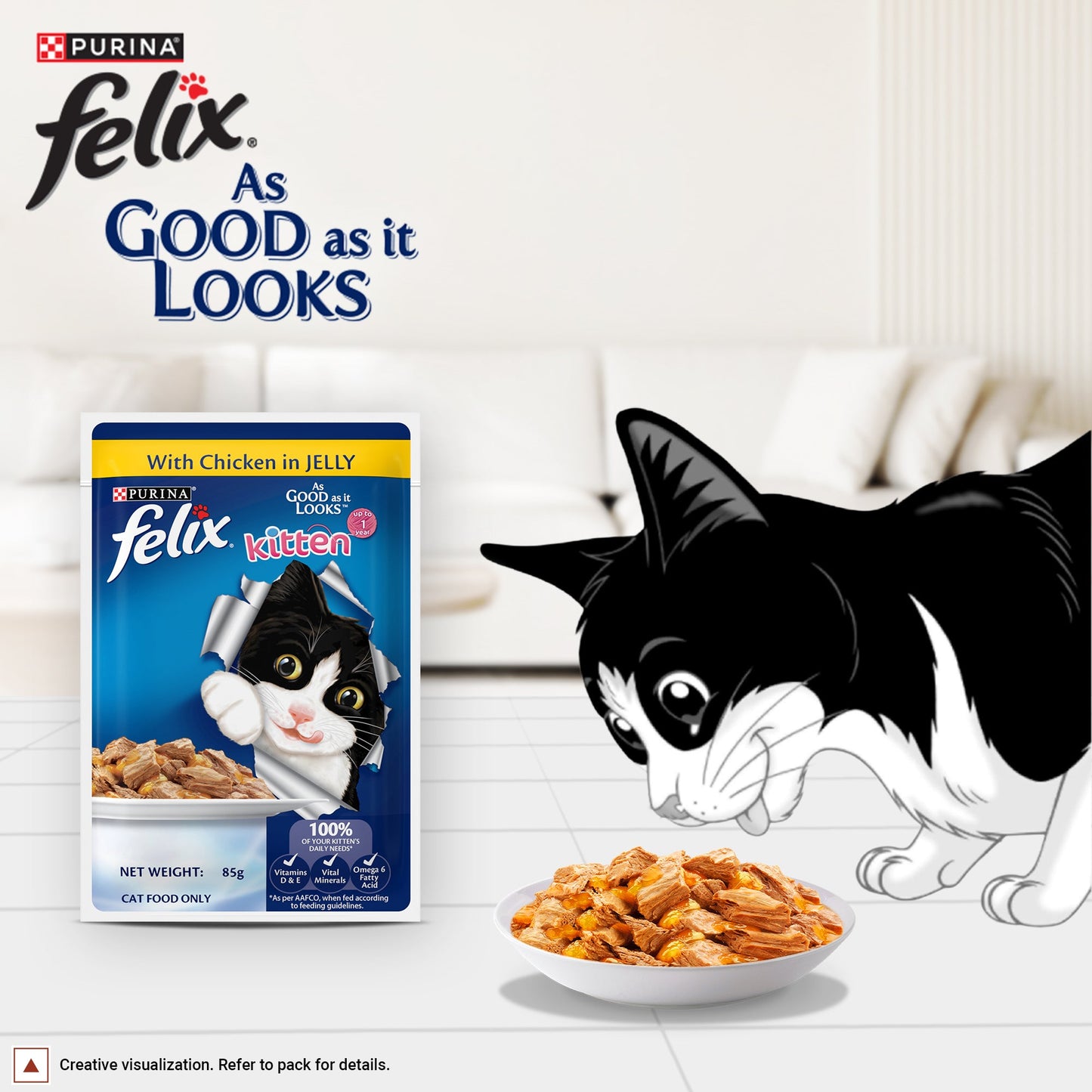 Purina Felix With Chicken In Jelly Kitten Wet Food - 85 g - Heads Up For Tails