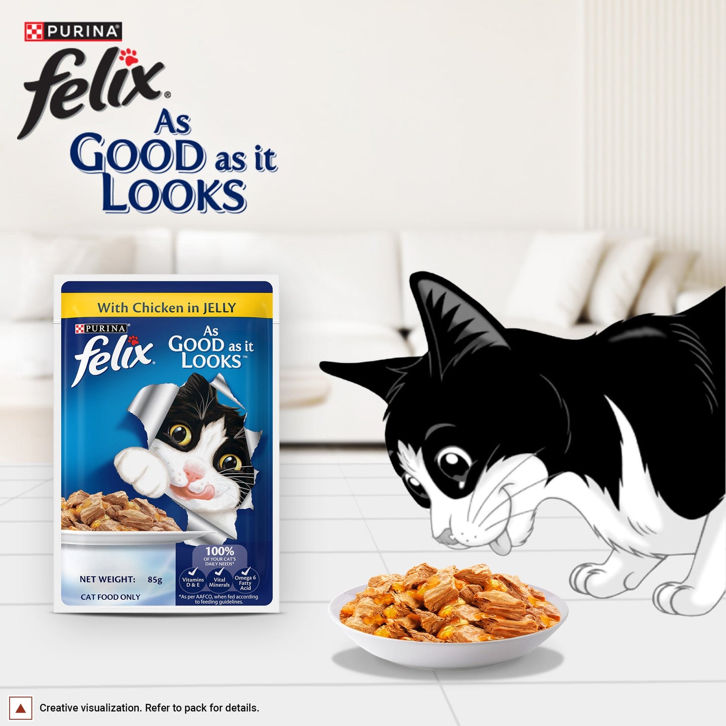 Purina Felix With Chicken In Jelly Adult Cat Wet Food - 85 g - Heads Up For Tails