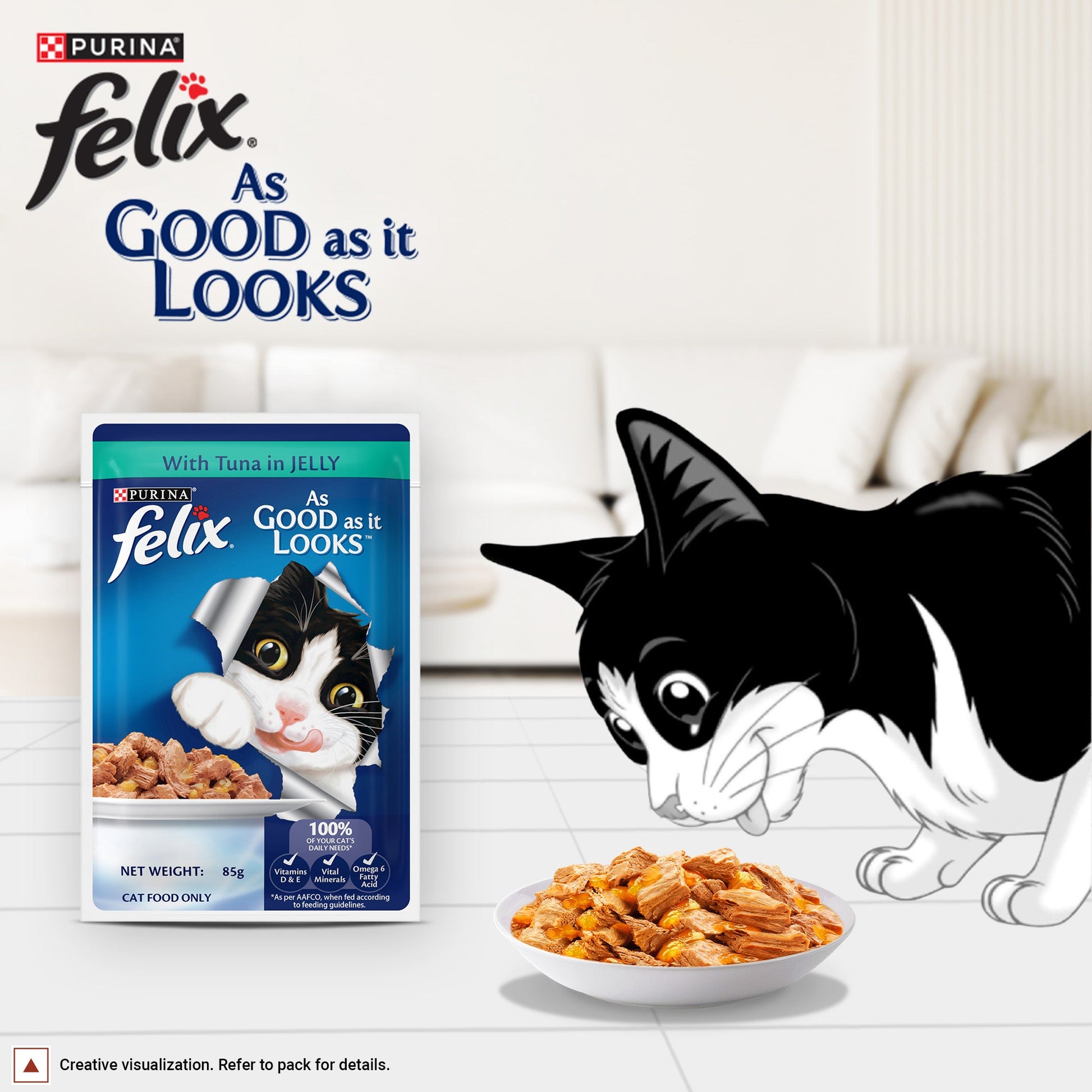 Purina Felix With Tuna In Jelly Adult Cat Wet Food - 85 g - Heads Up For Tails