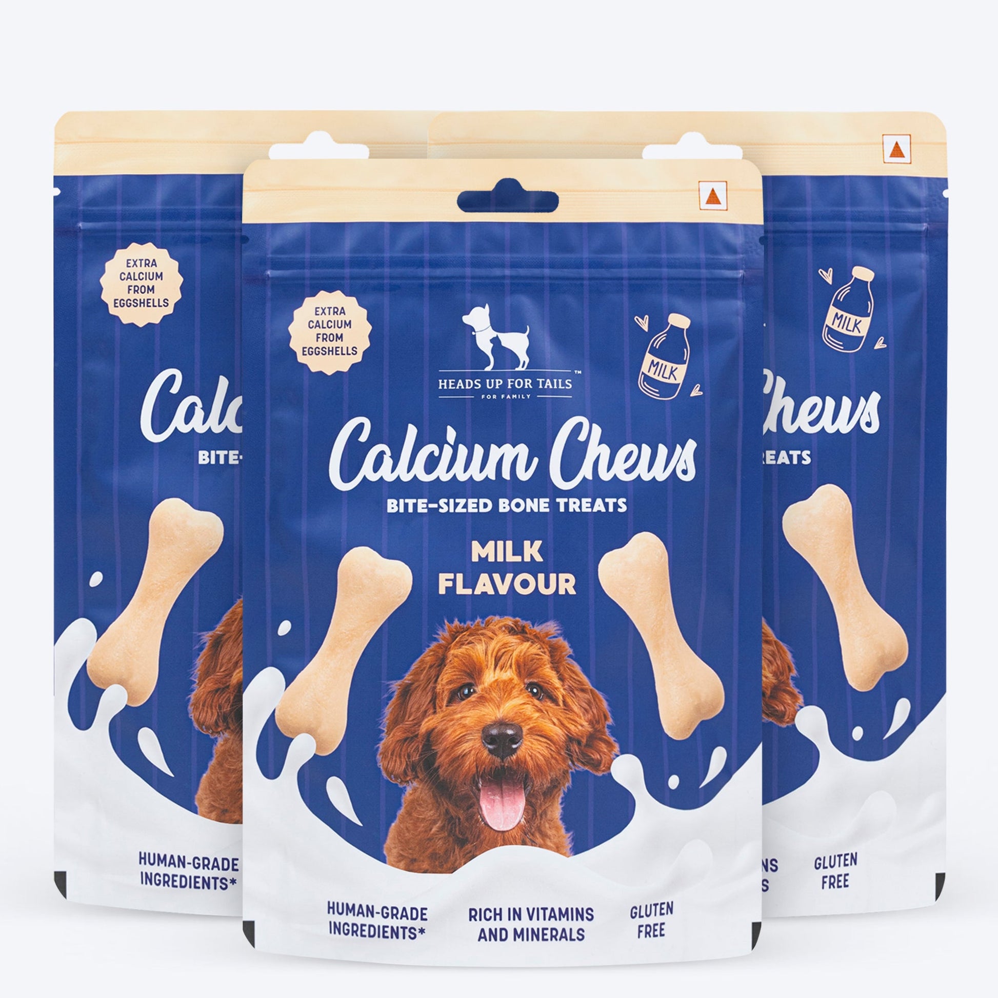 HUFT Calcium Chews Bite-Sized Bone Treats For Dog - Milk Flavour - Heads Up For Tails