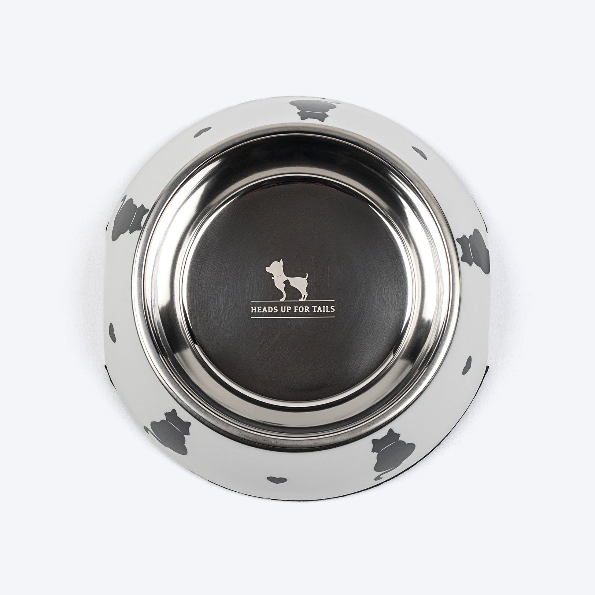 HUFT Purrfect Catch Printed Melamine Bowl With Steel Inserts For Cat - White - Heads Up For Tails