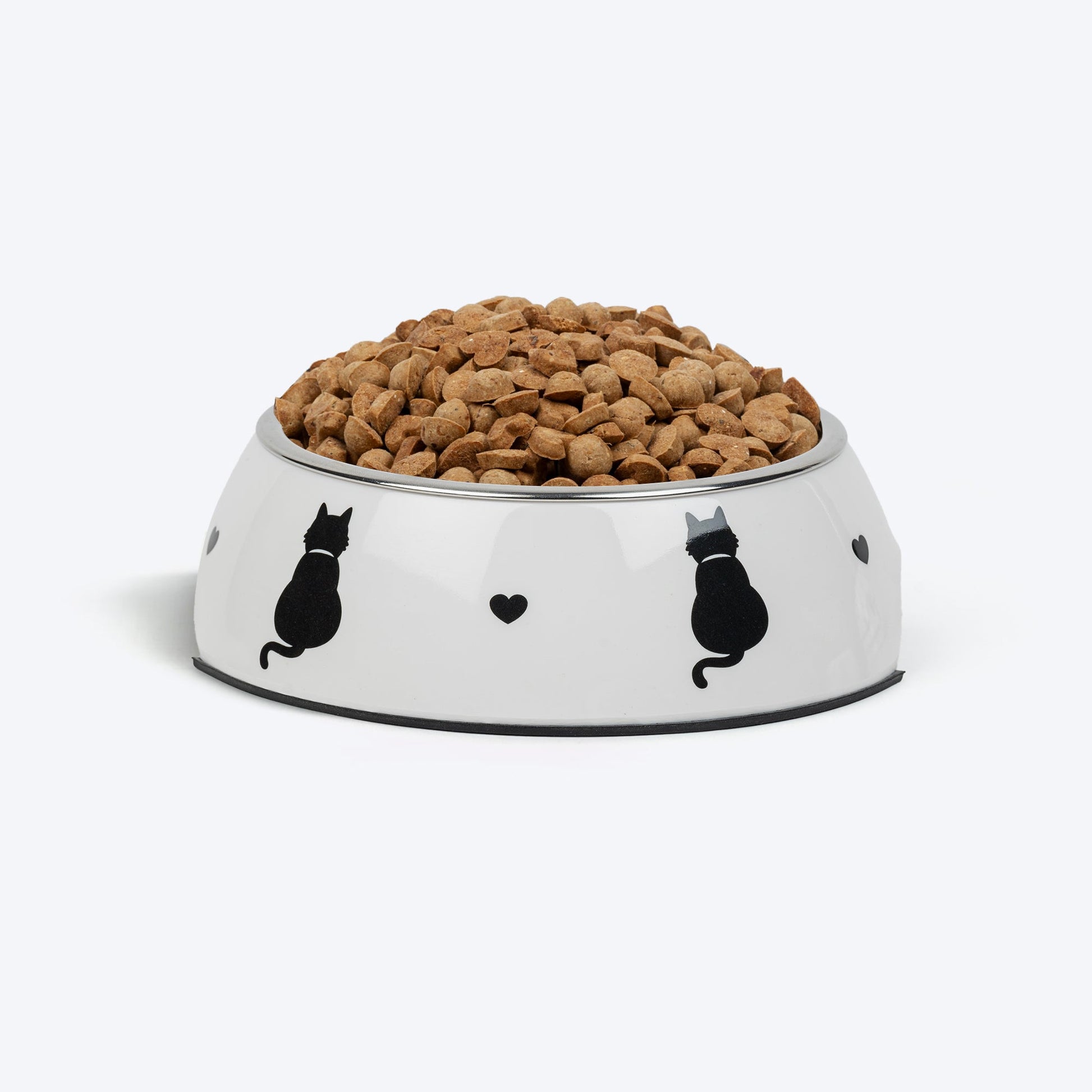 HUFT Purrfect Catch Printed Melamine Bowl With Steel Inserts For Cat - White - Heads Up For Tails