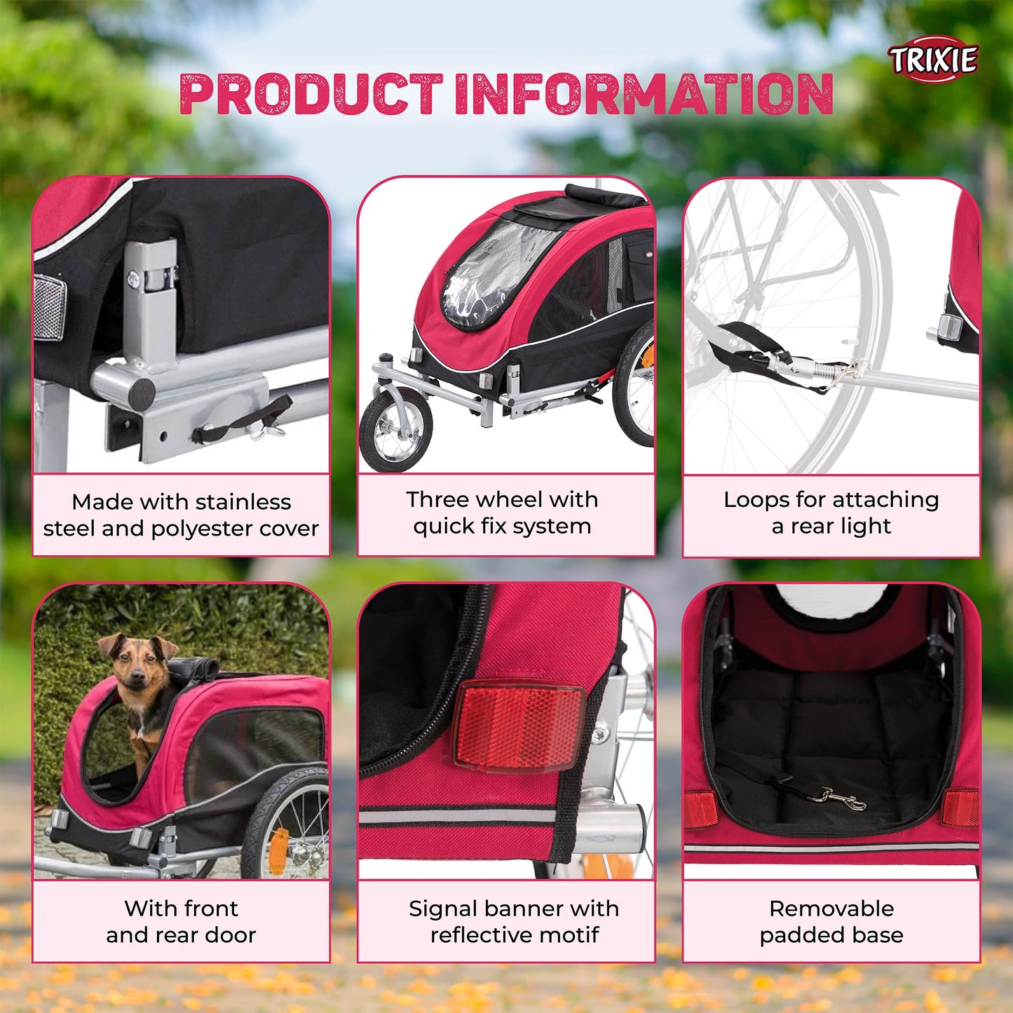 Trixie Red Bicycle Trailer For Dogs - Heads Up For Tails