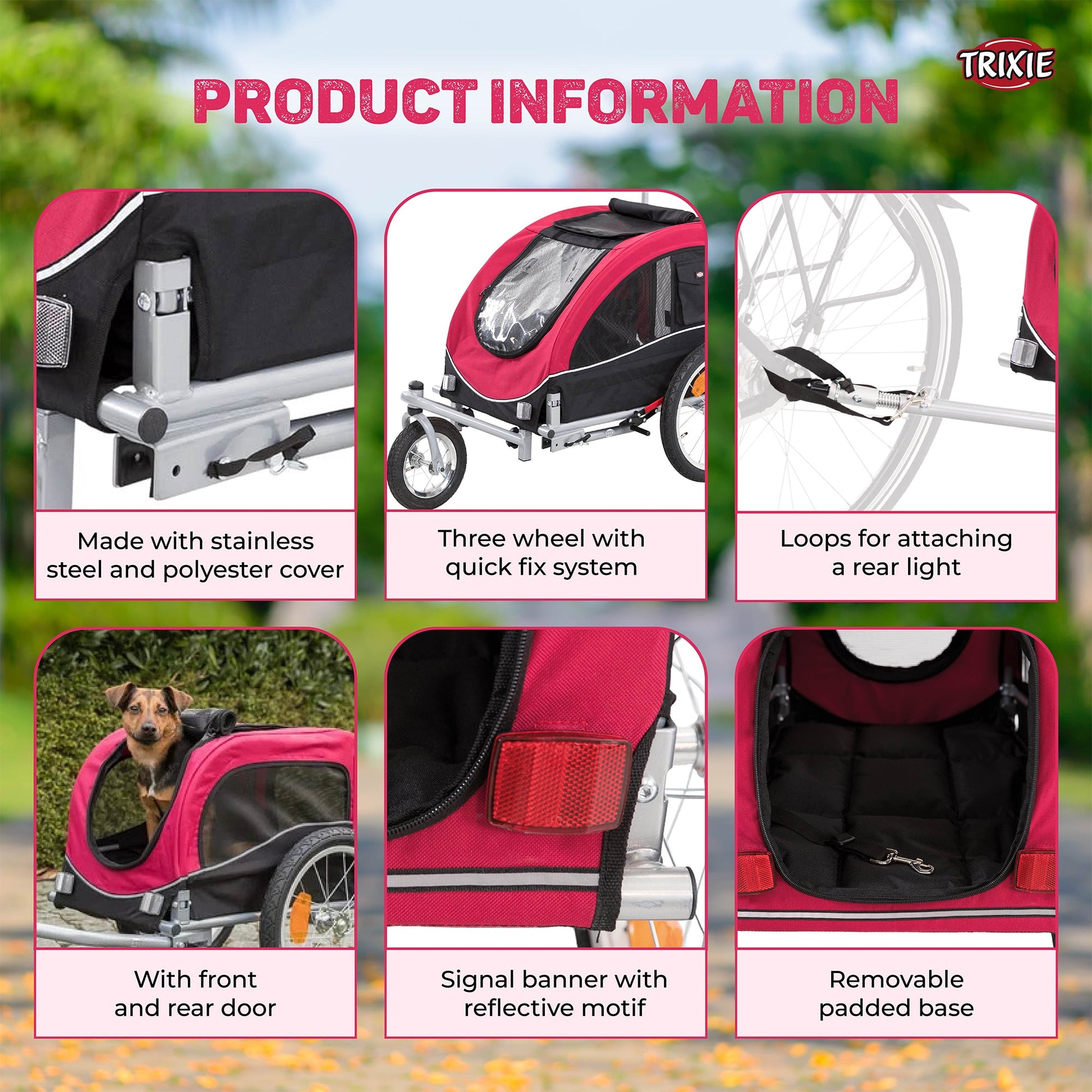 Trixie Red Bicycle Trailer For Dogs - Heads Up For Tails
