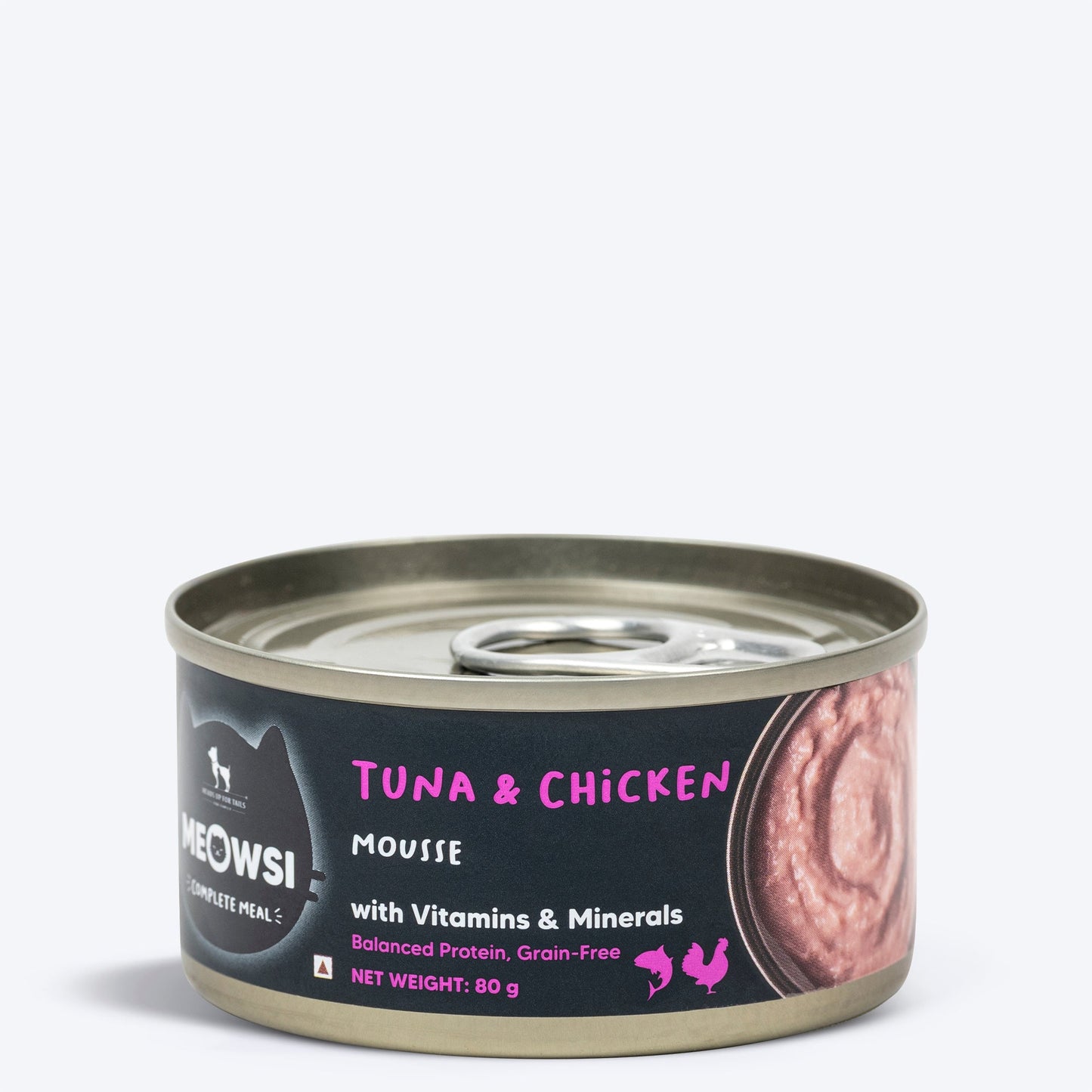 Meowsi by HUFT Tuna & Chicken in Mousse Canned Cat Wet Food, 80 gm, with vitamins and minerals, grain-free.