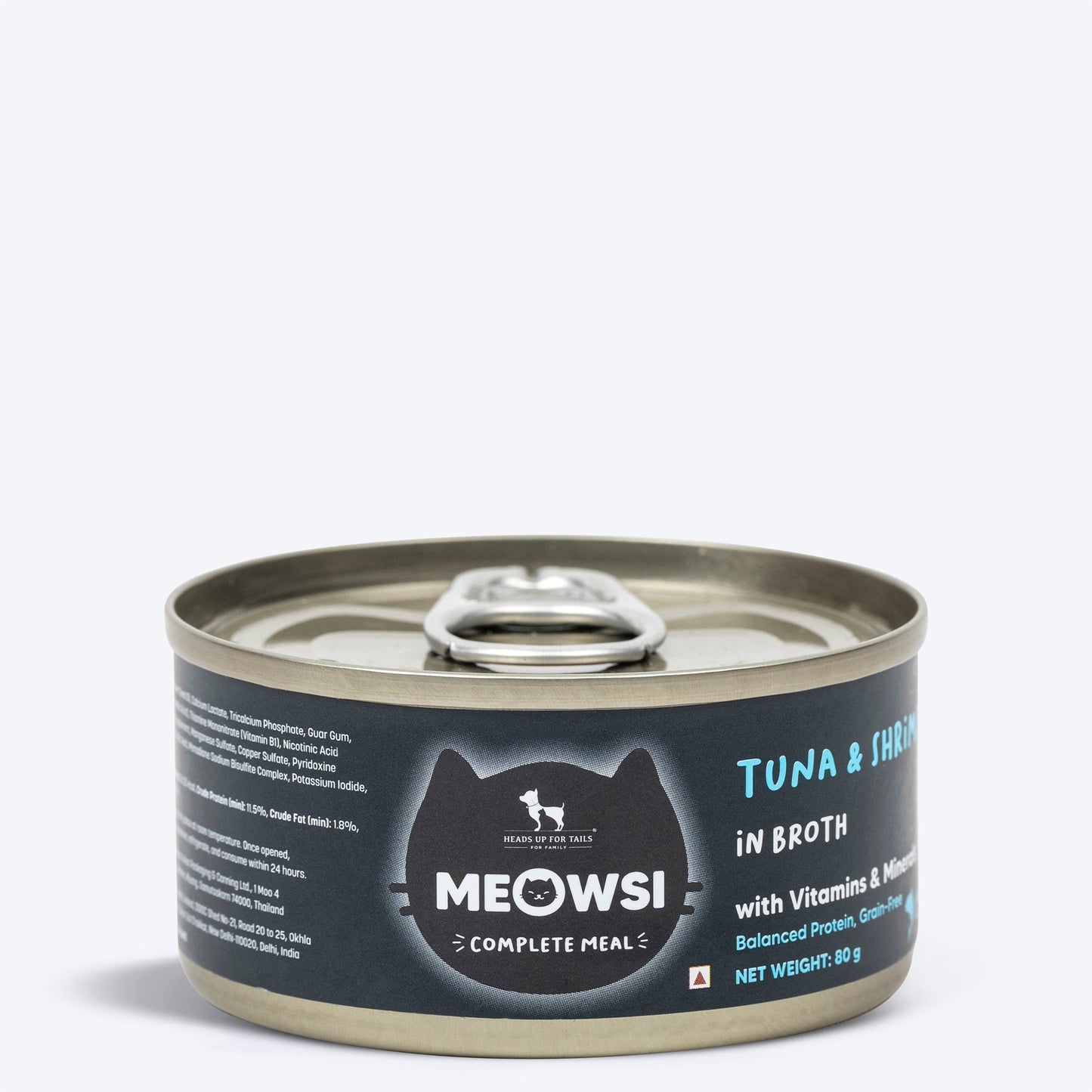 Meowsi by HUFT Tuna & Shrimp in Broth Canned Cat Wet Food, 80 gm, with vitamins and minerals, grain-free.