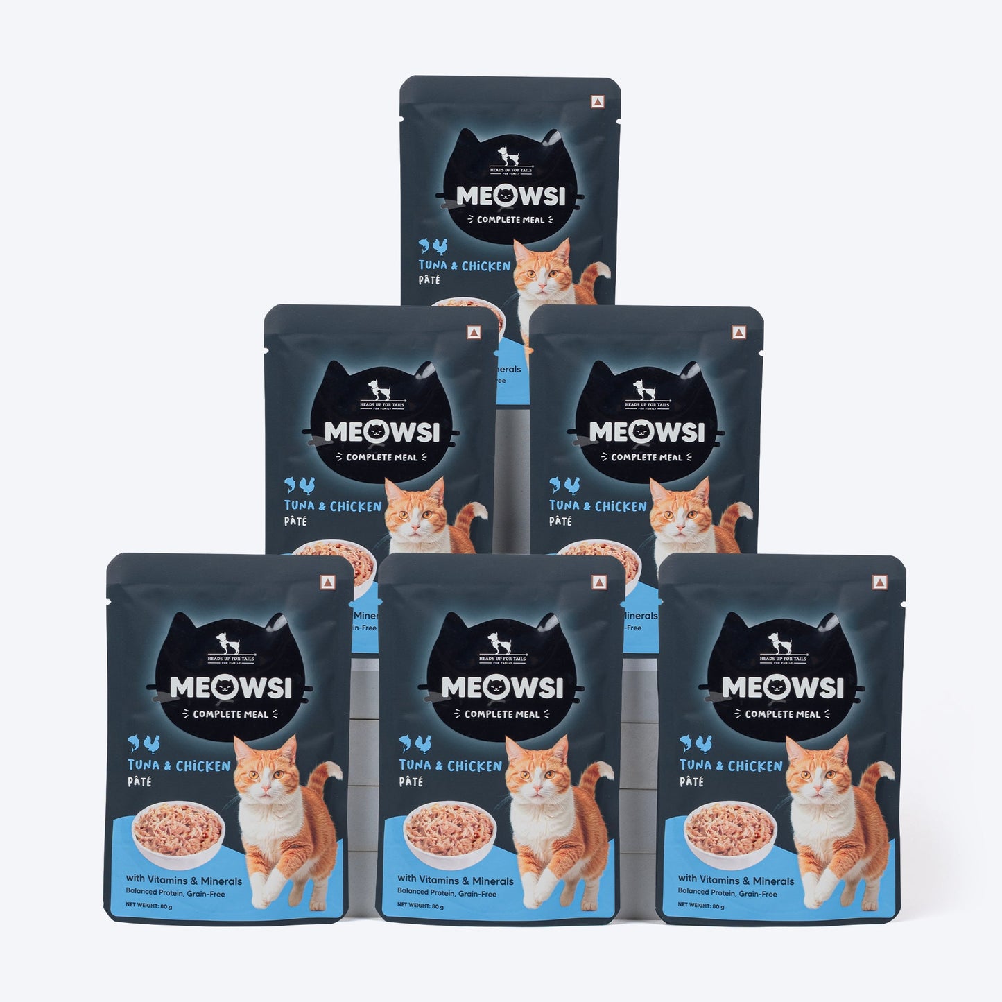 Meowsi by HUFT Tuna & Chicken P¢t© Cat Wet Food, 80 gm, grain-free, with vitamins and minerals for balanced nutrition.