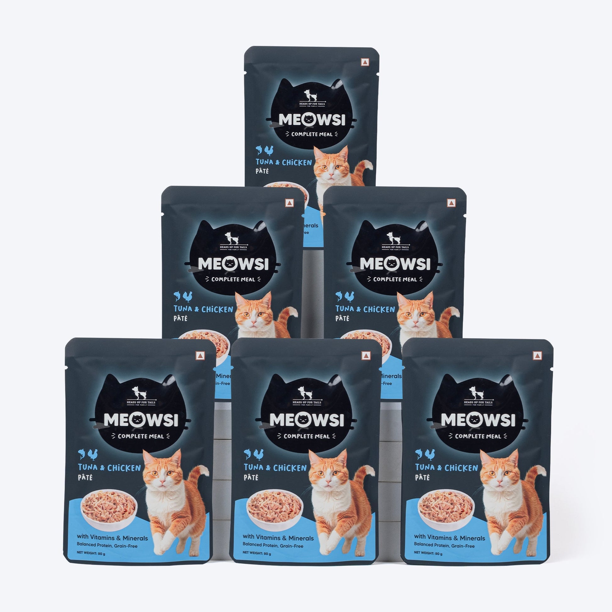 Meowsi by HUFT Tuna & Chicken P¢t© Cat Wet Food, 80 gm, grain-free, with vitamins and minerals for balanced nutrition.