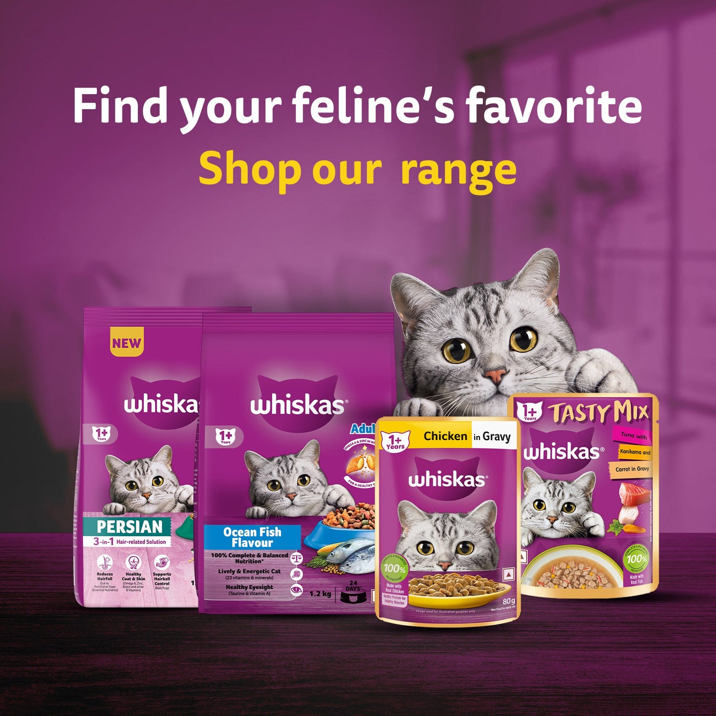 Whiskas Adult (1+ Years) Chicken Flavour Dry Food For Adult Cat - Heads Up For Tails