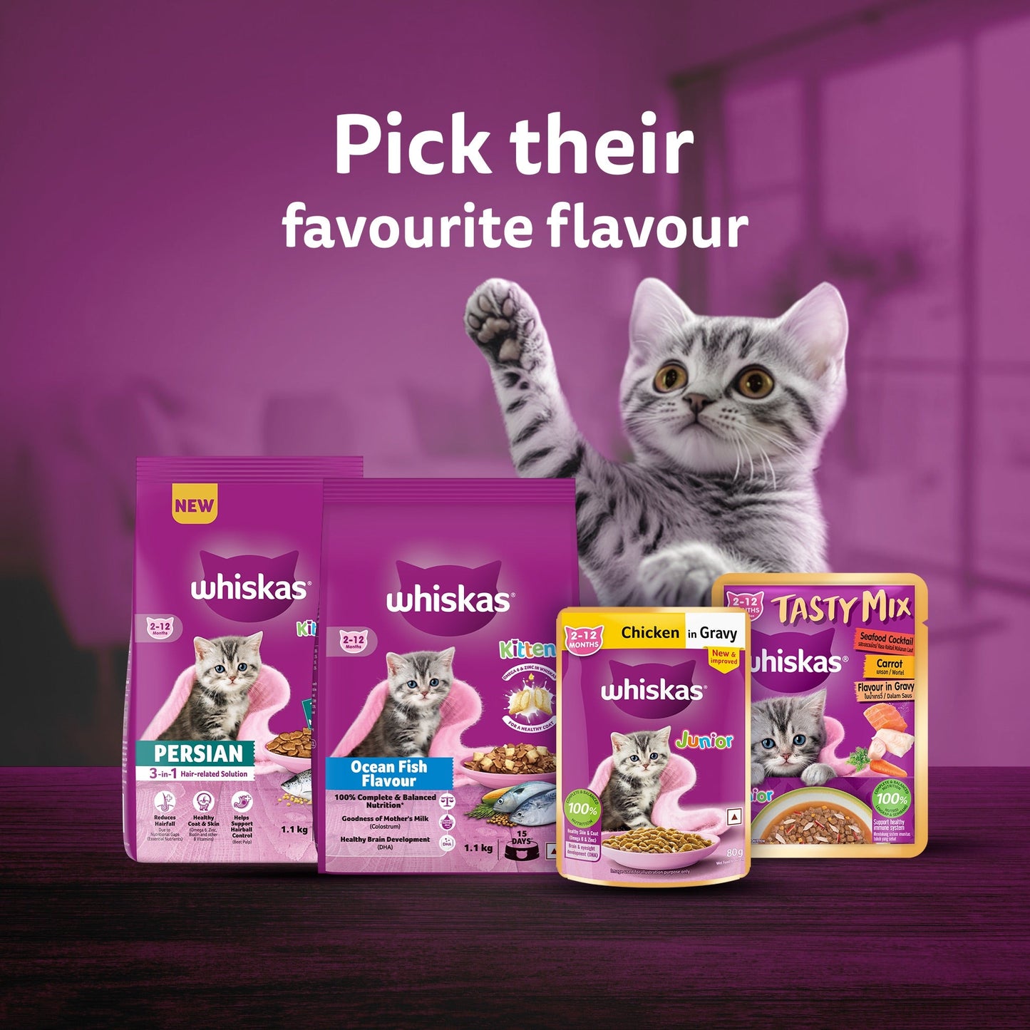 Whiskas Tasty Mix Seafood Cocktail With Carrot In Gravy Wet Food For Junior (2-12 Months) Kitten- 70 gm Pack - Heads Up For Tails