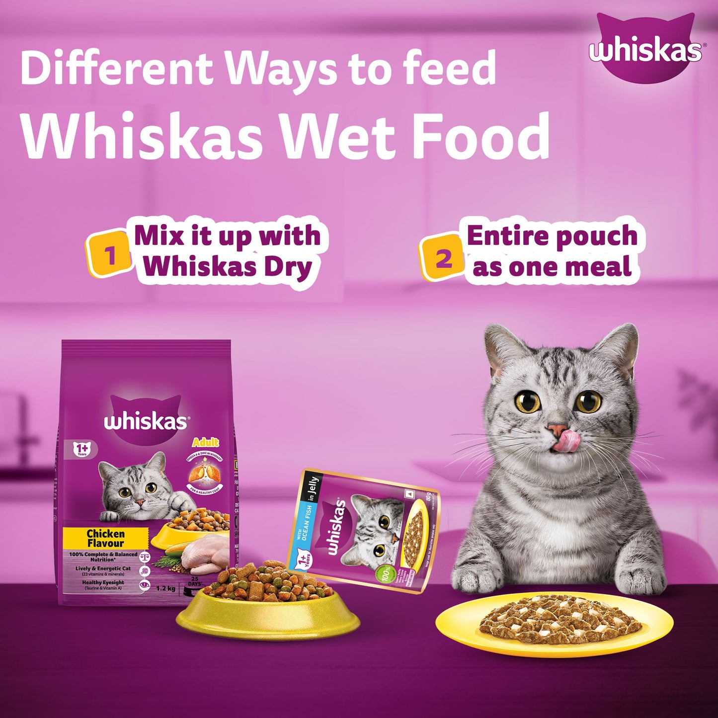 Whiskas Ocean Fish Wet Food For Adult Cat - 80 gm Pack - Heads Up For Tails
