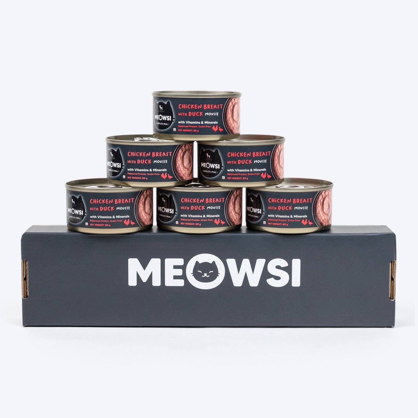 Meowsi by HUFT Chicken Breast with Duck Mousse Canned Cat Wet Food, 80 gm, includes vitamins and minerals, grain-free.