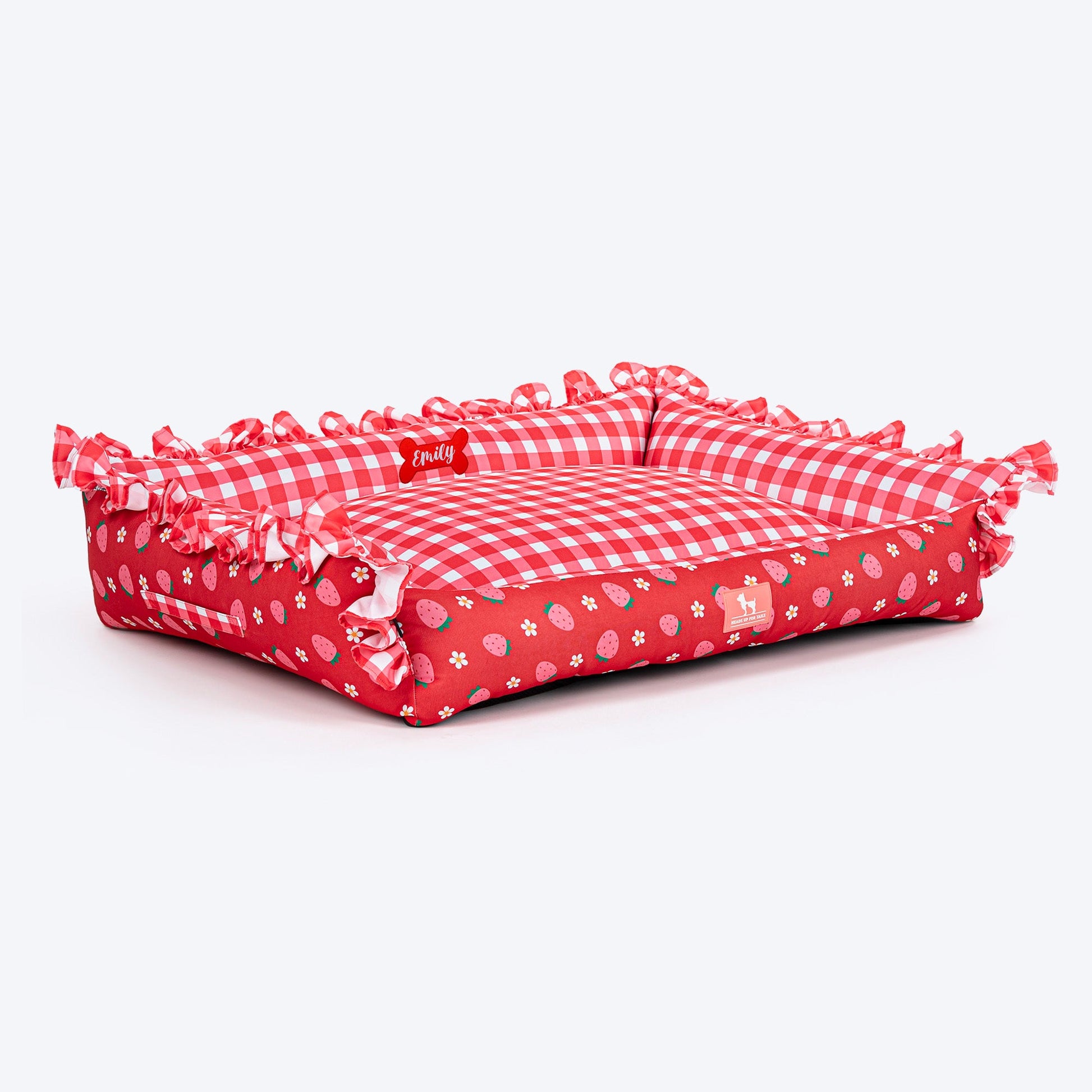 HUFT Personalised Berrylicious Lounger Bed For Dog - Red & Pink - Heads Up For Tails