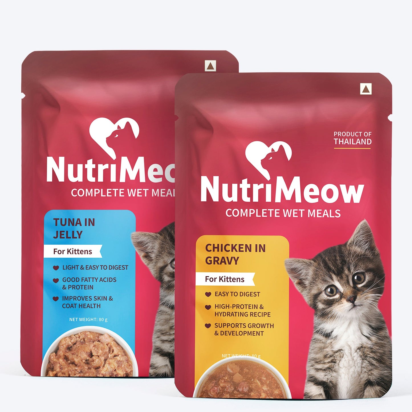NutriMeow Chicken in Gravy + Tuna in Jelly Wet Food for Kitten â€“ 80 gm (Pack Of 2) - Heads Up For Tails