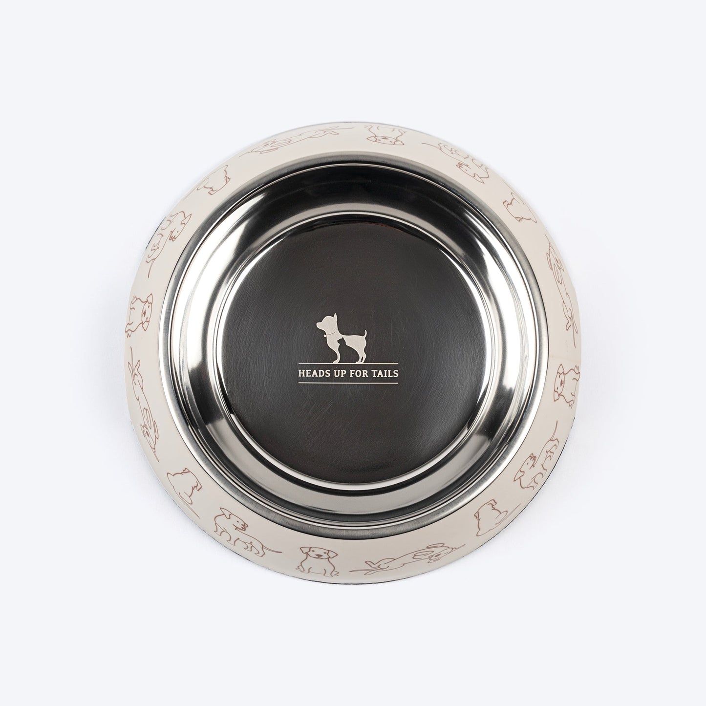 HUFT Wag And Doodle Printed Melamine Bowl With Steel Inserts For Dogs - Beige - Heads Up For Tails