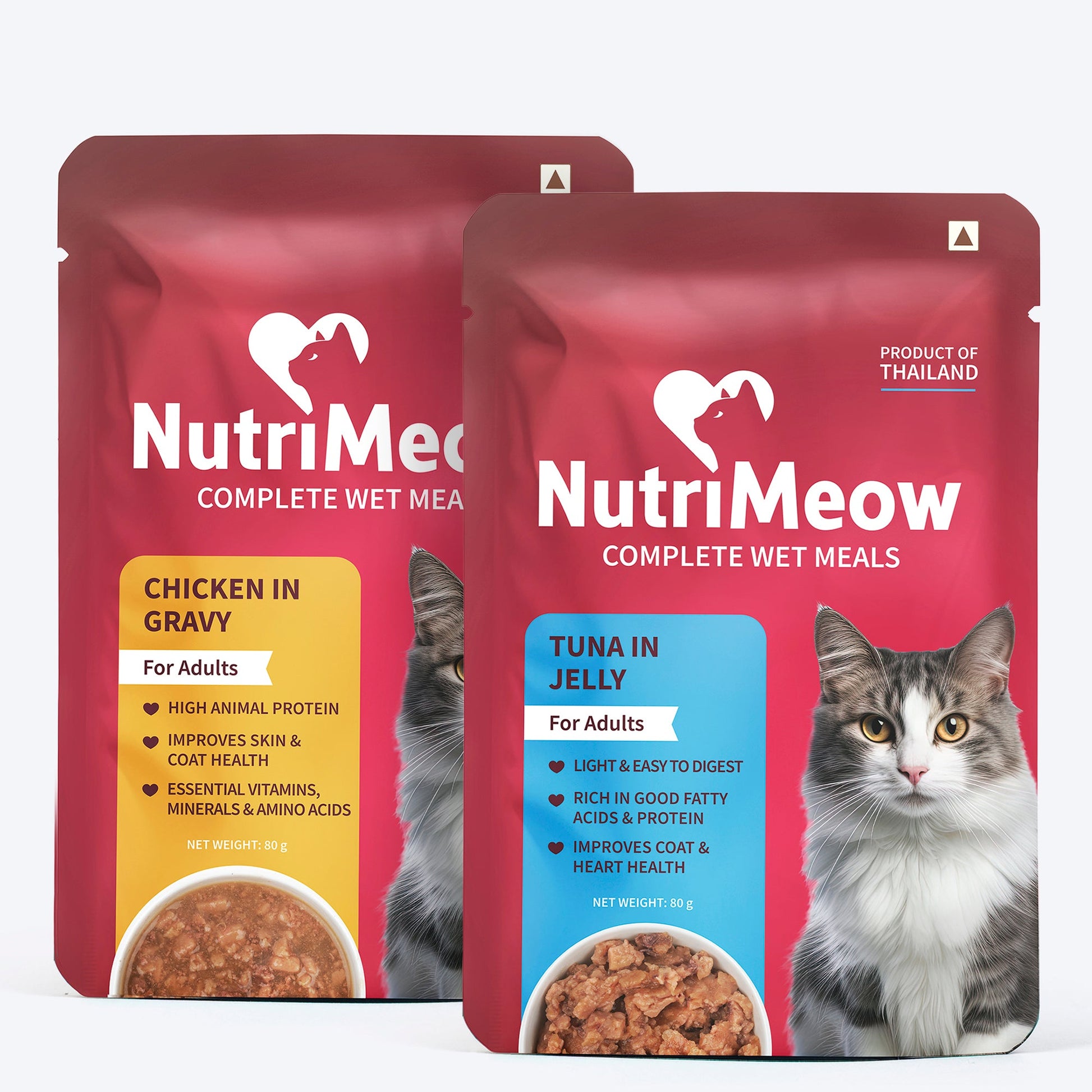 NutriMeow Chicken in Gravy + Tuna in Jelly Wet Food for Adult Cat â€“ 80 gm (Combo Pack) - Heads Up For Tails