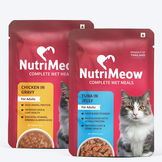 NutriMeow Chicken in Gravy + Tuna in Jelly Wet Food for Adult Cat â€“ 80 gm (Combo Pack) - Heads Up For Tails
