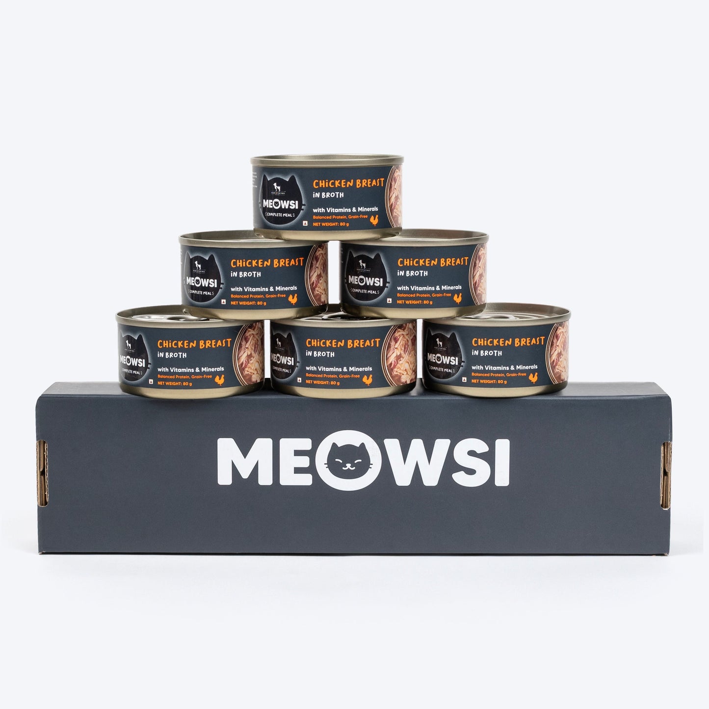 Meowsi by HUFT Chicken Breast in Broth Canned Cat Wet Food, 80 gm, with vitamins and minerals, grain-free.
