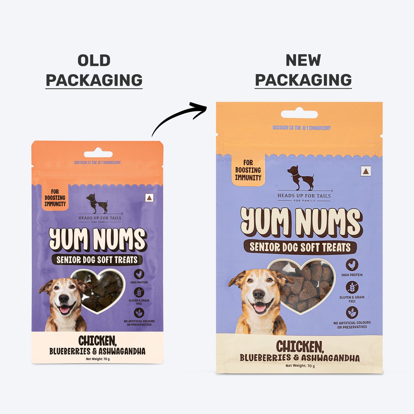 HUFT Yum Nums Senior Dog Treats Soft & Chewy Sticks Blueberries & Ashwagandha With Chicken - 70 gm - Heads Up For Tails