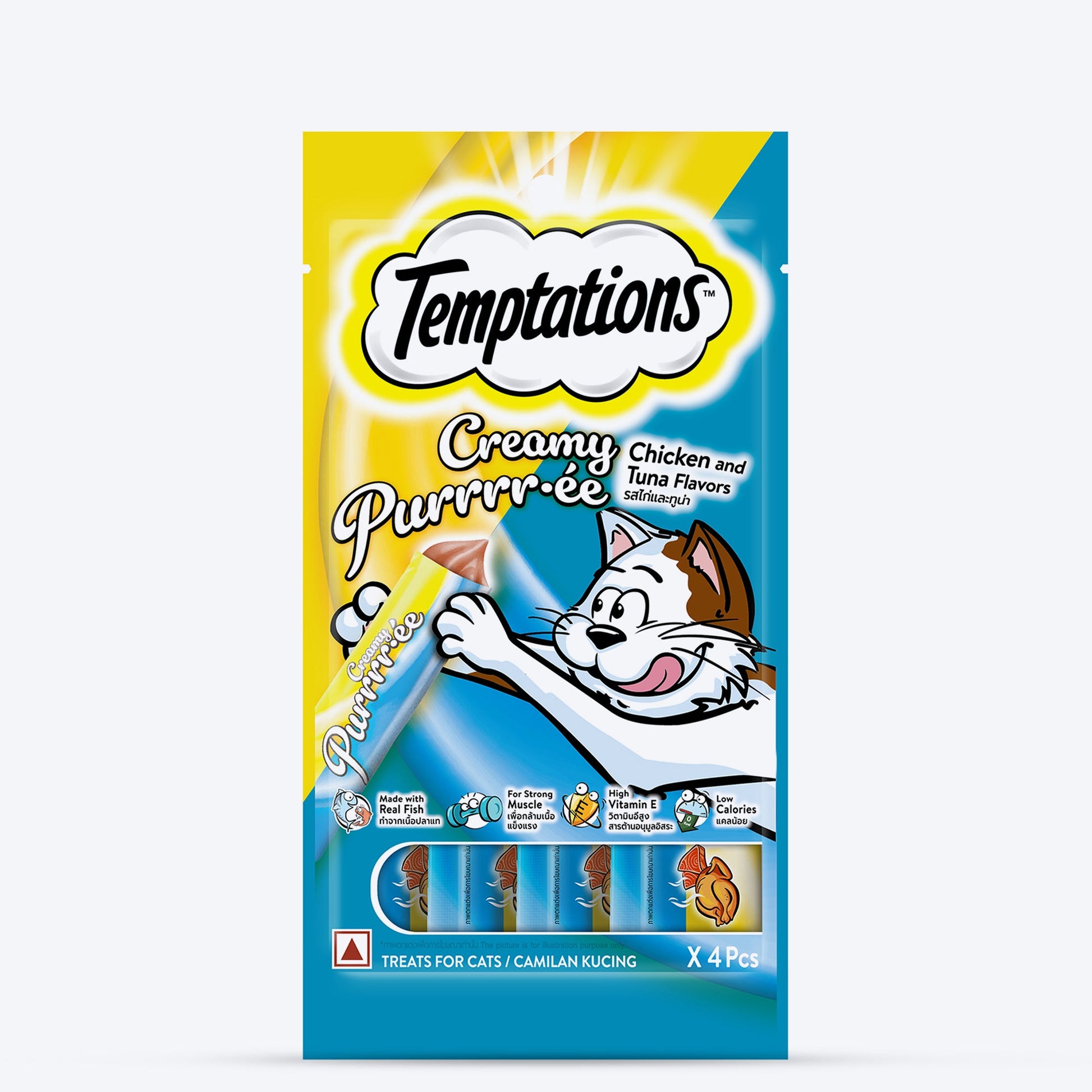 Temptations Creamy Purrrr-ee Cat Treats, Chicken & Tuna Flavour - 48 g (4 pieces) - Heads Up For Tails