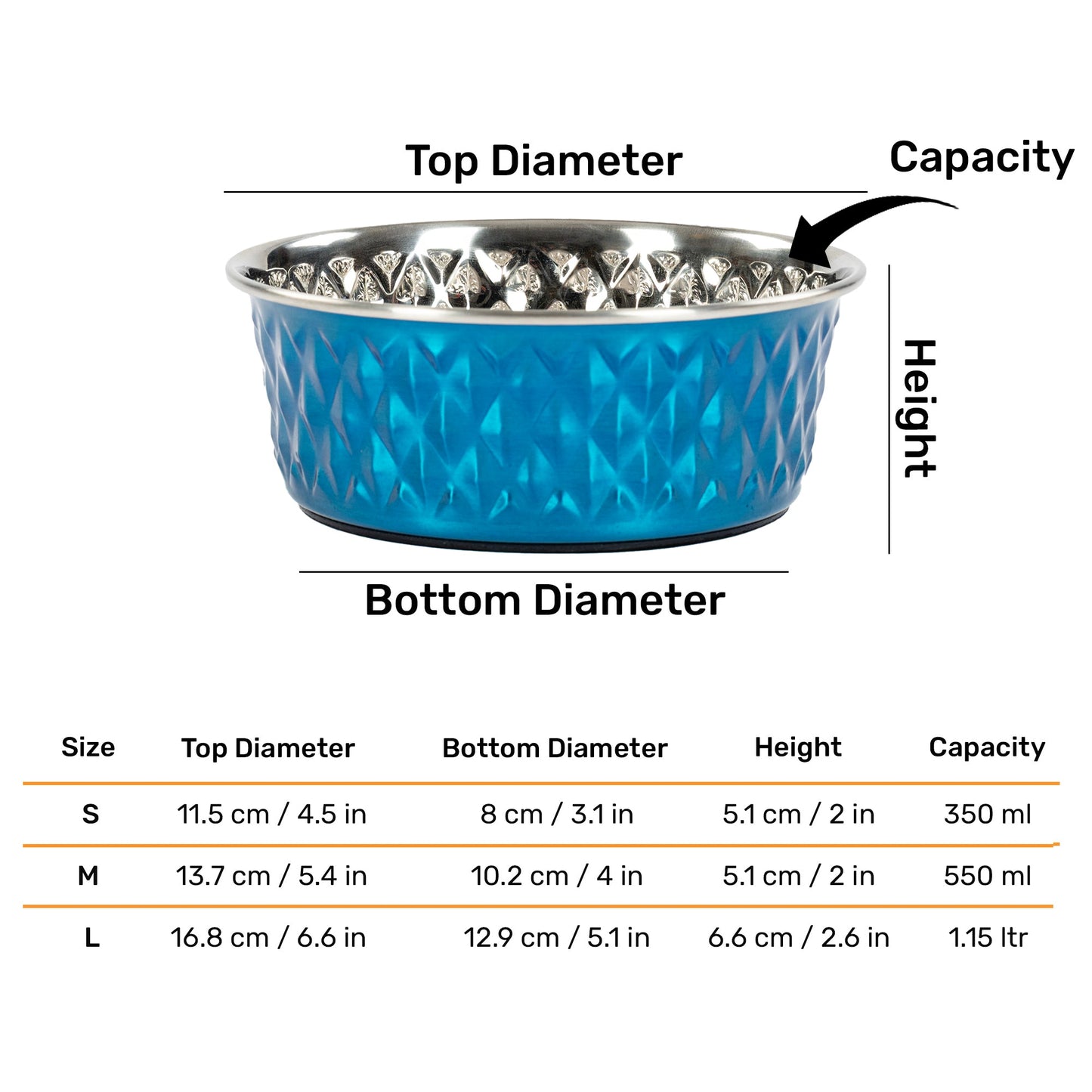 HUFT Dine N' Dazzle Embossed Steel Bowl For Dog - Blue - Heads Up For Tails