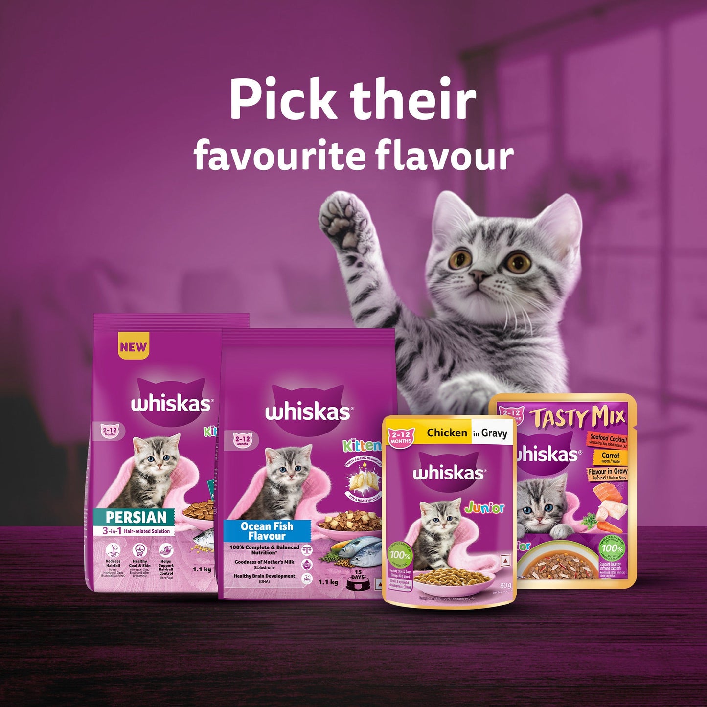 Whiskas Tuna in Jelly (2-12 Months) Wet Food For Kitten - 80 gm Pack - Heads Up For Tails