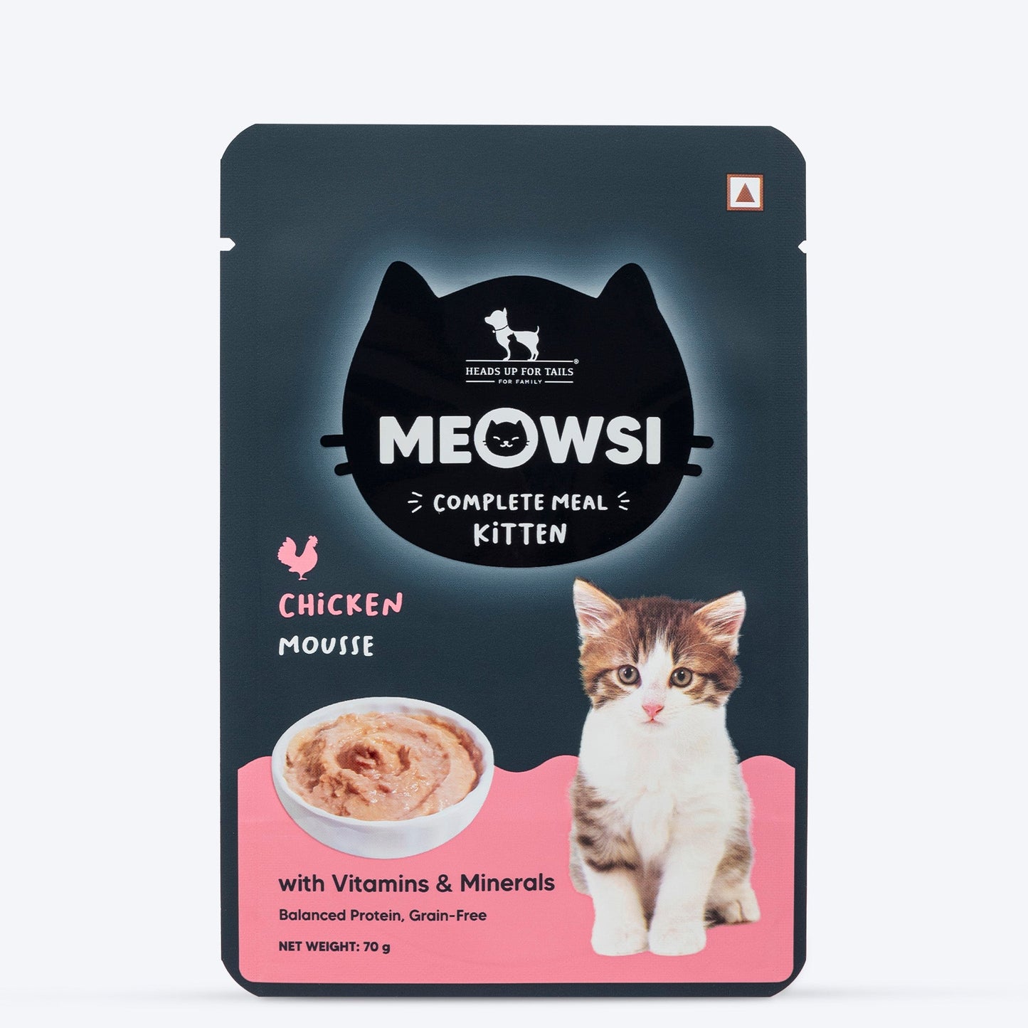 Meowsi by HUFT Chicken Mousse Kitten Wet Food, 70 gm, complete meal with vitamins and minerals, grain-free.