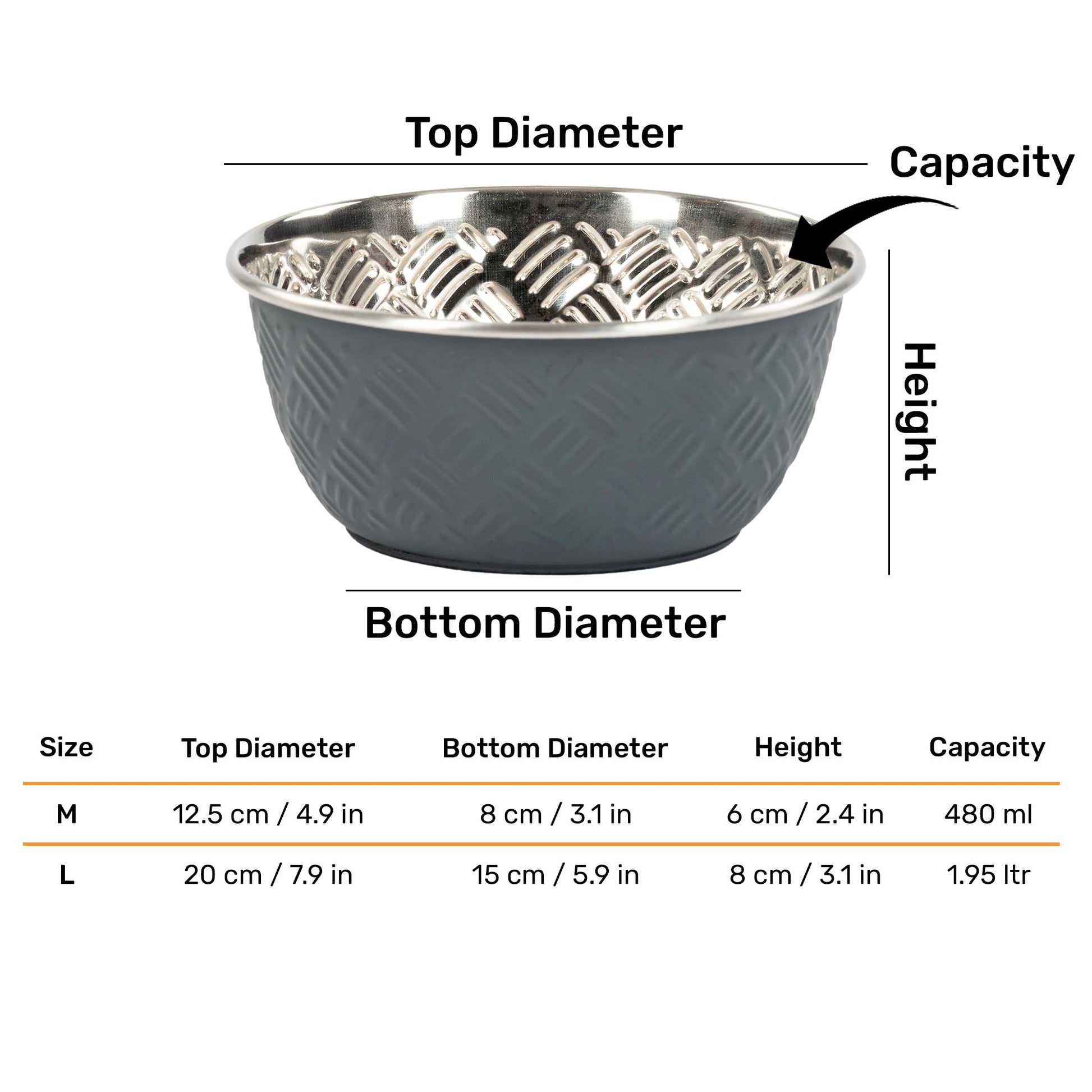HUFT Sniff N' Snack Embossed Steel Bowl For Dogs - Grey - Heads Up For Tails