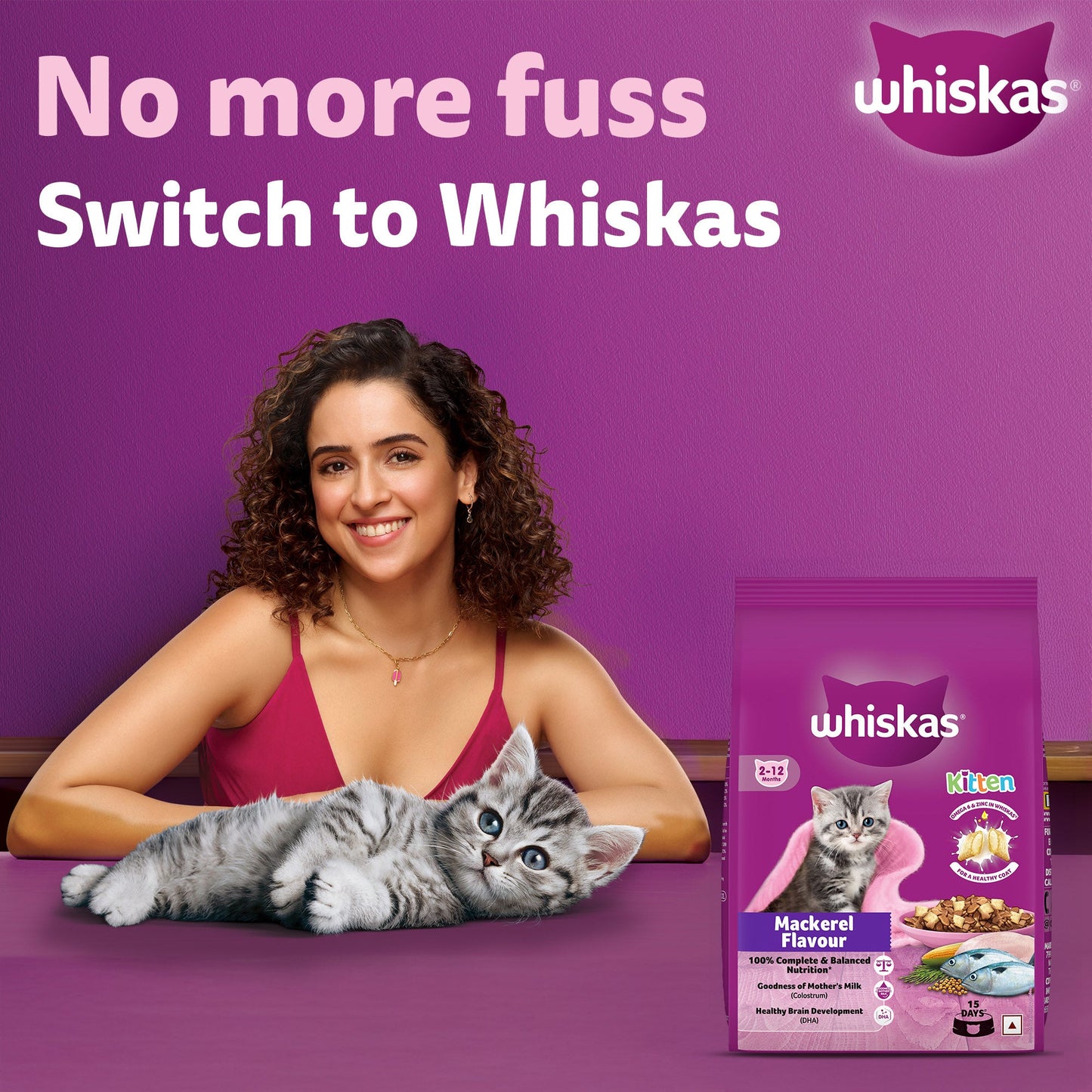 Whiskas Mackerel Flavour Dry Food For (2-12 Months) Kitten - Heads Up For Tails