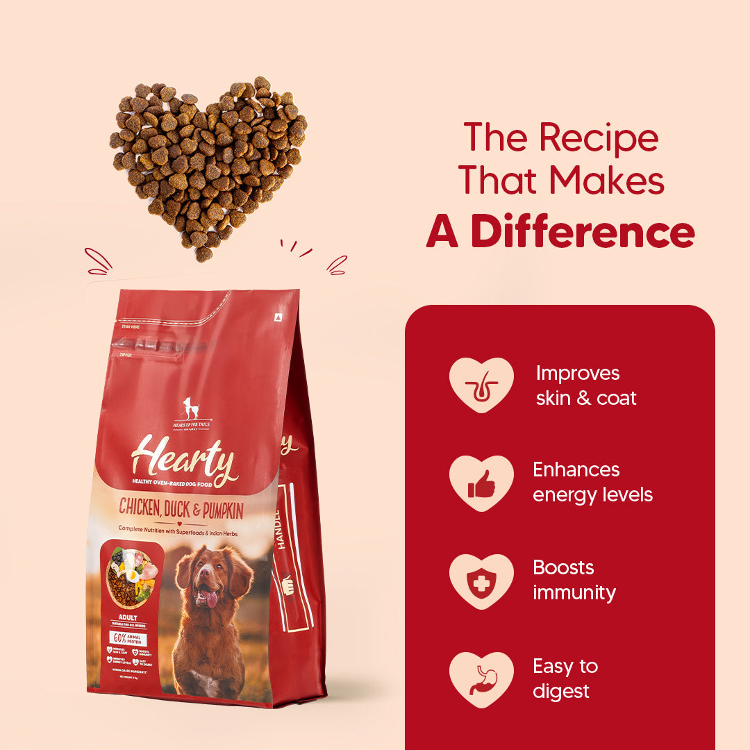 Hearty Oven-Baked Adult Dog Food €“ Chicken, Duck & Pumpkin, 250g, suitable for all breeds.