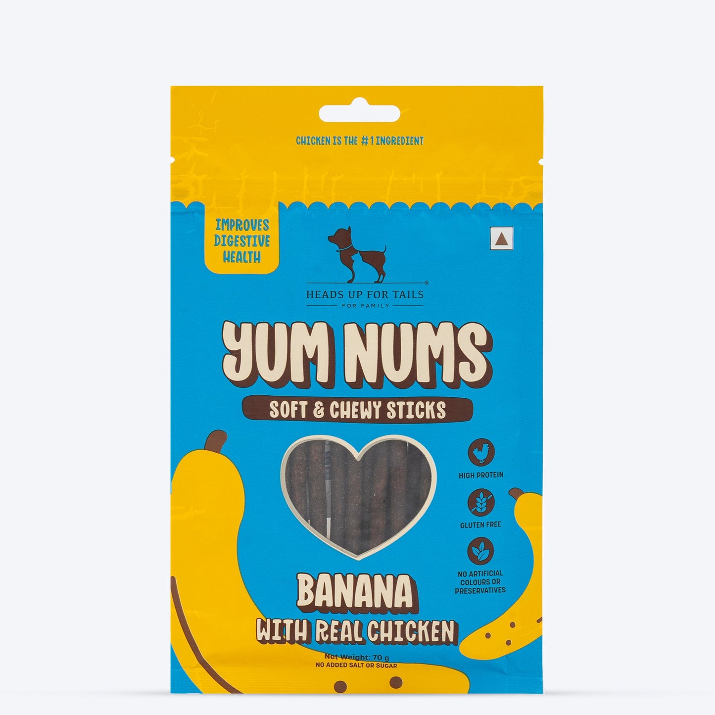 HUFT Yum Nums Soft & Chewy Sticks Banana with Real Chicken Treat For Dogs - 70 g - Heads Up For Tails