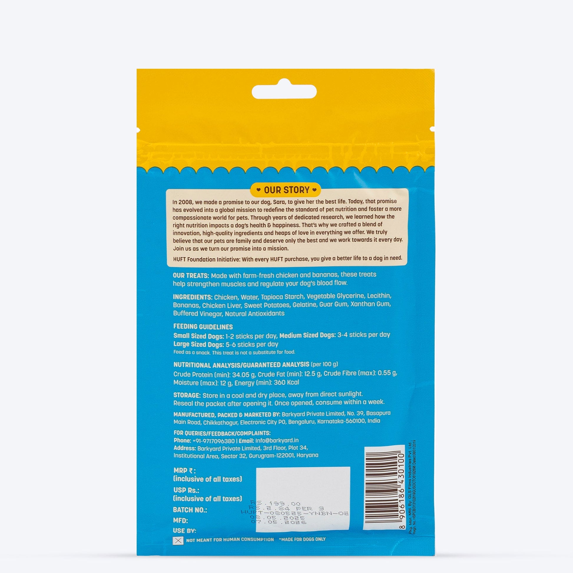 HUFT Yum Nums Soft & Chewy Sticks Banana with Real Chicken Treat For Dogs - 70 g - Heads Up For Tails