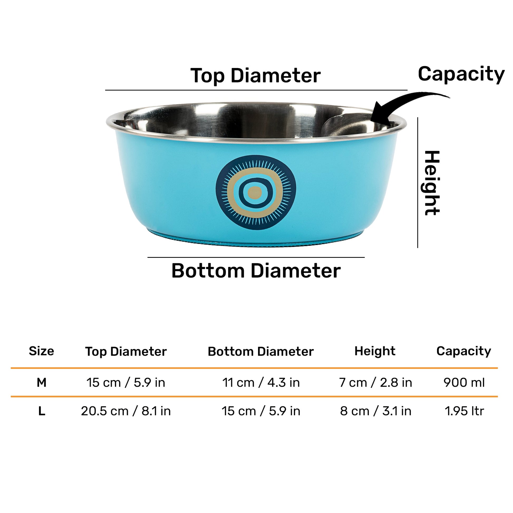 HUFT Evil Eye Printed Steel Bowl For Dog - Blue - Heads Up For Tails