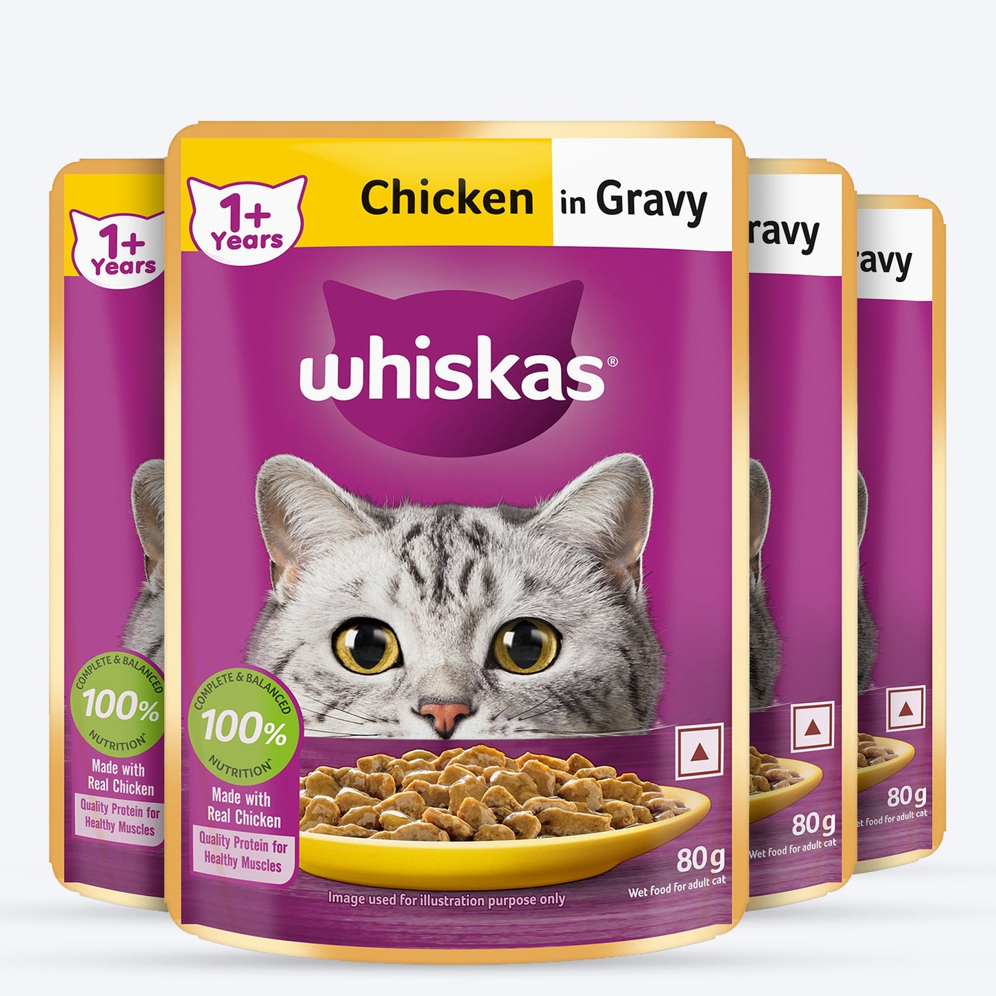 Whiskas Chicken in Gravy (1+ Years) Wet Food For Adult Cat - 80 gm Pack - Heads Up For Tails