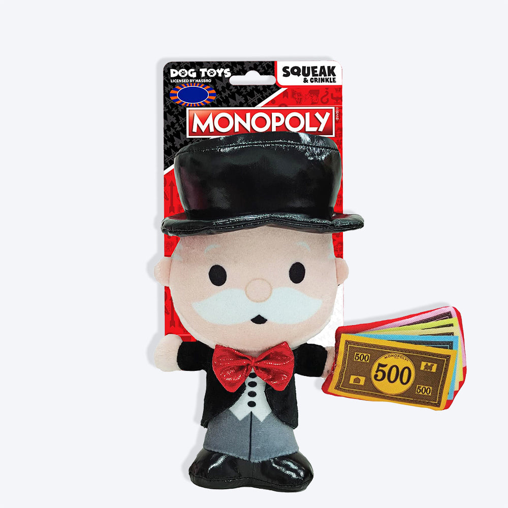 Hasbro Mr. Monopoly With Money Bag Squeak & Crinkle Plush Toy For Dog - Heads Up For Tails