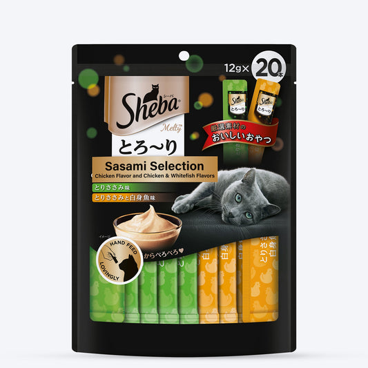 Sheba Melty Sasami Selection Chicken & Chicken & Whitefish Flavors Cat Treats - 240 gm (20 x 12gm) - Heads Up For Tails