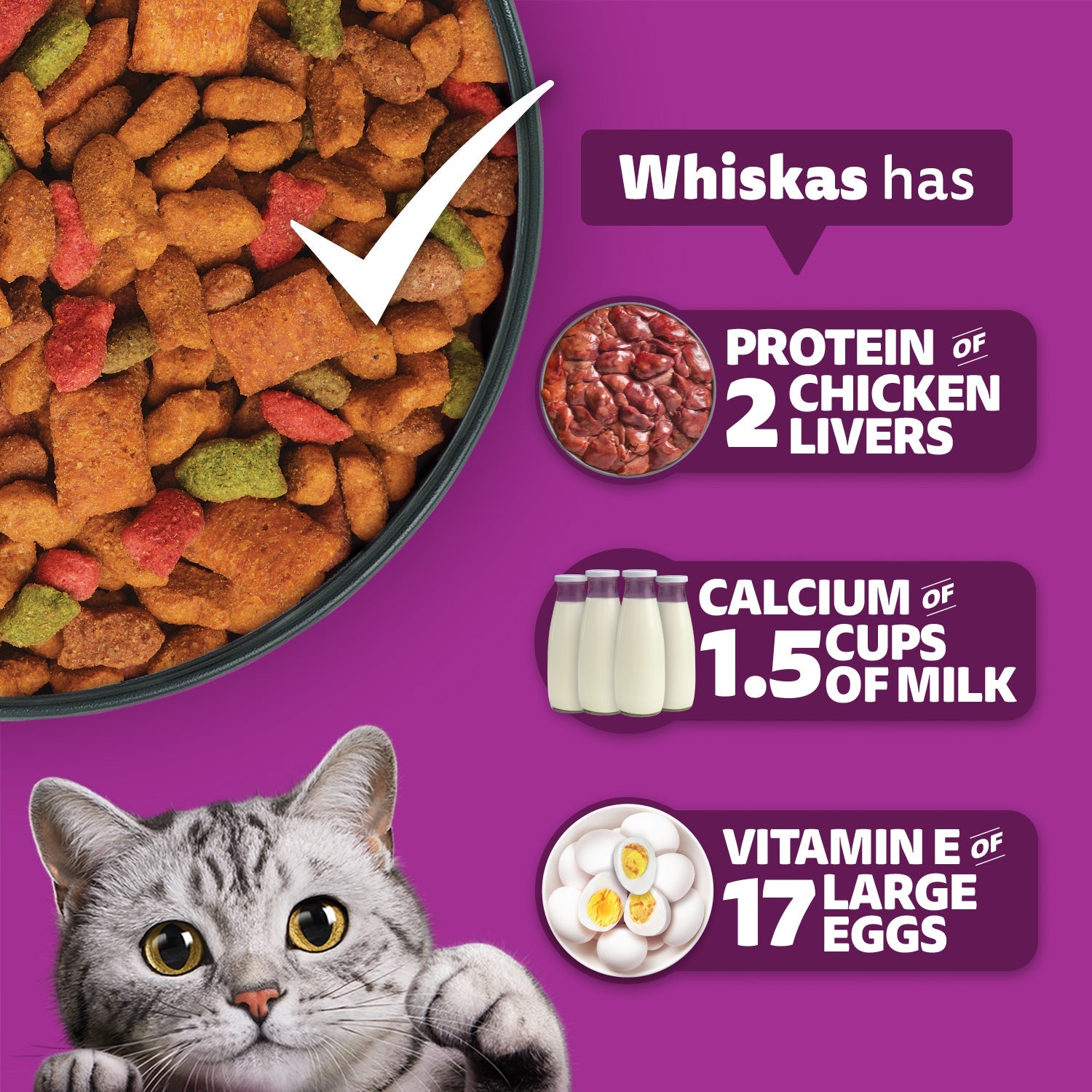 Whiskas Adult (1+ Years) Mackerel Flavour Dry Cat Food - Heads Up For Tails
